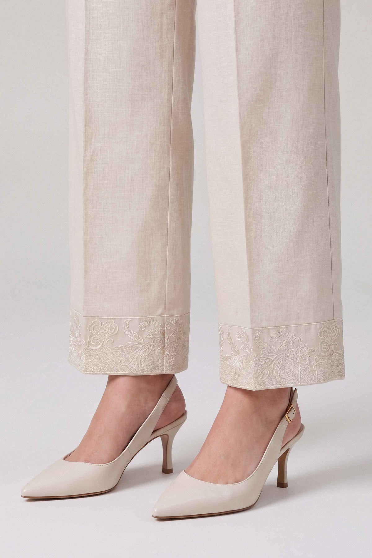 Nishat UK - Off White Embroidered Karandi 1 Piece ready to wear Trouser