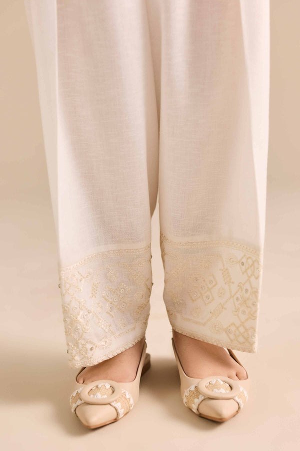 NishatUK - Off White Embroidered Karandi 1-piece ready to wear Shalwar