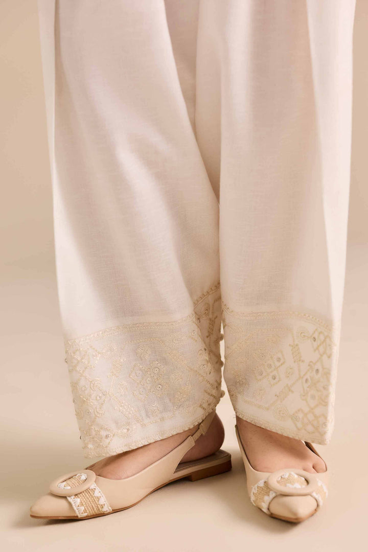 NishatUK - Off White Embroidered Karandi 1-piece ready to wear Shalwar