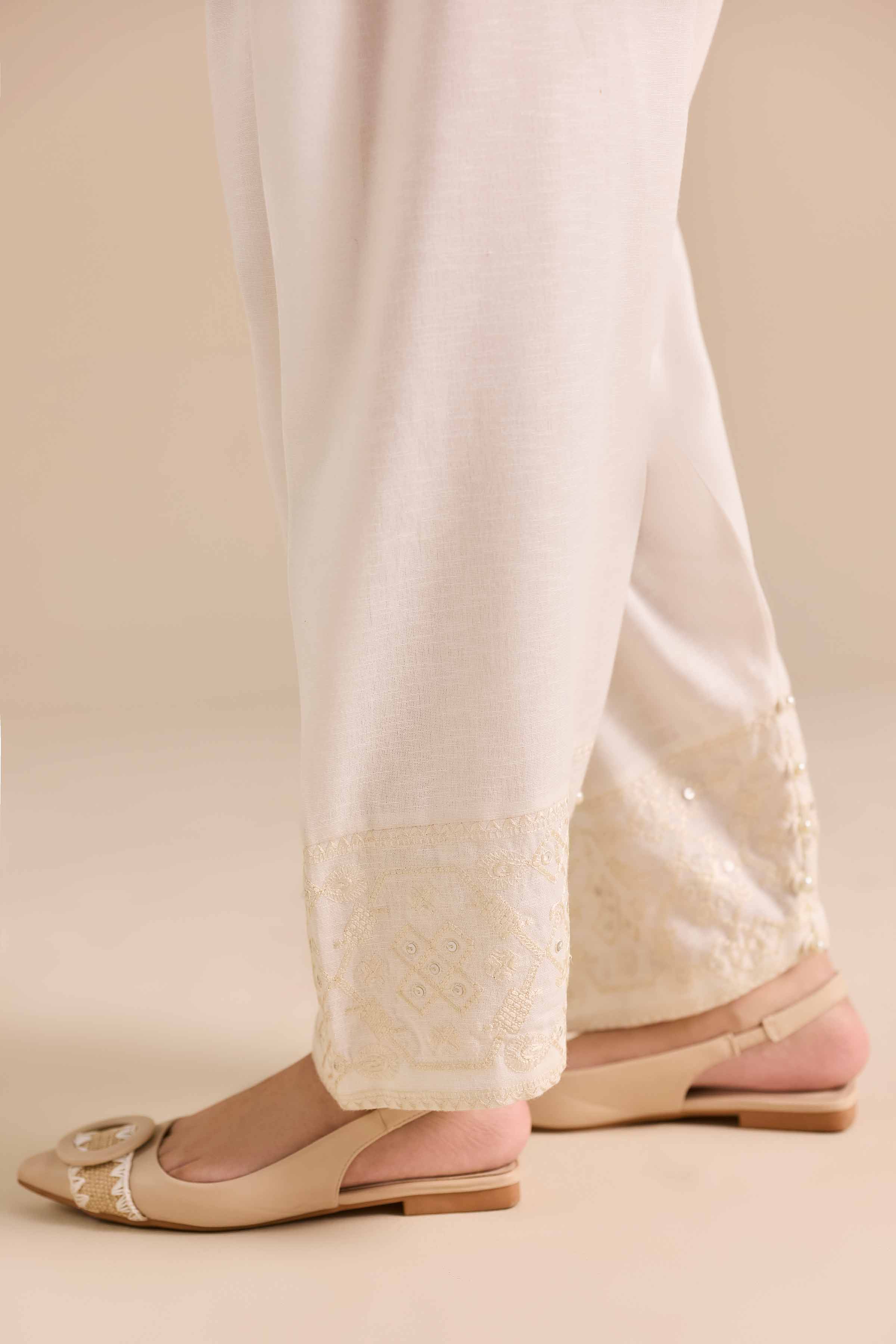 NishatUK - Off White Embroidered Karandi 1-piece ready to wear Shalwar