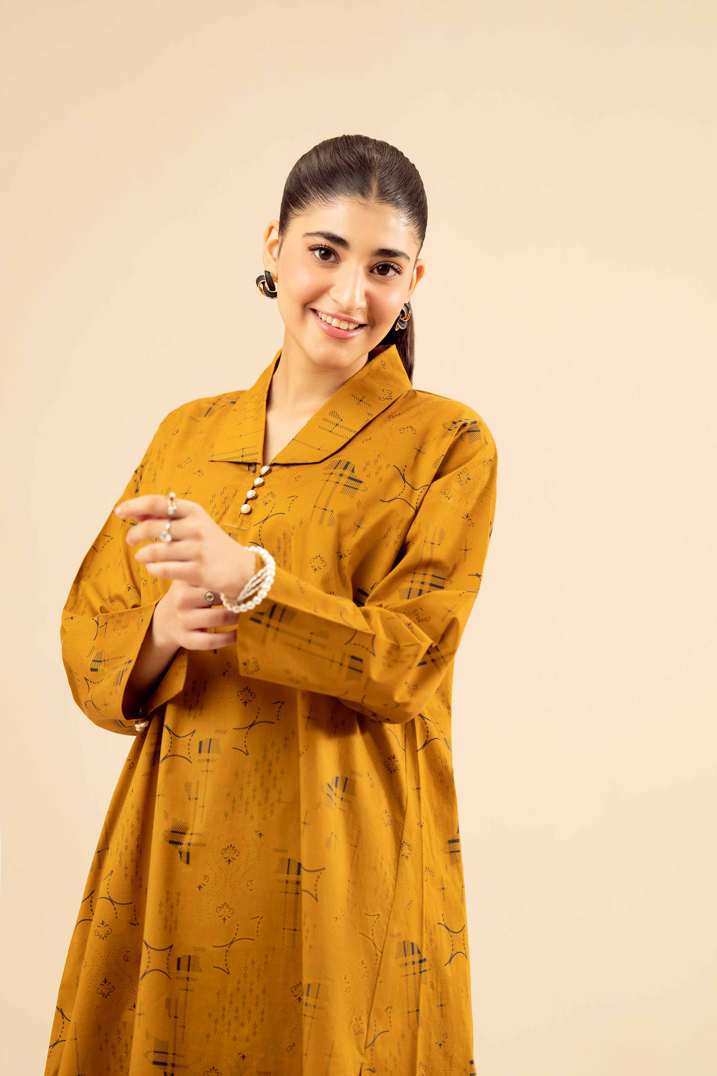 NishatUK - Mustard Printed Cambric 2-piece ready to wear Dress