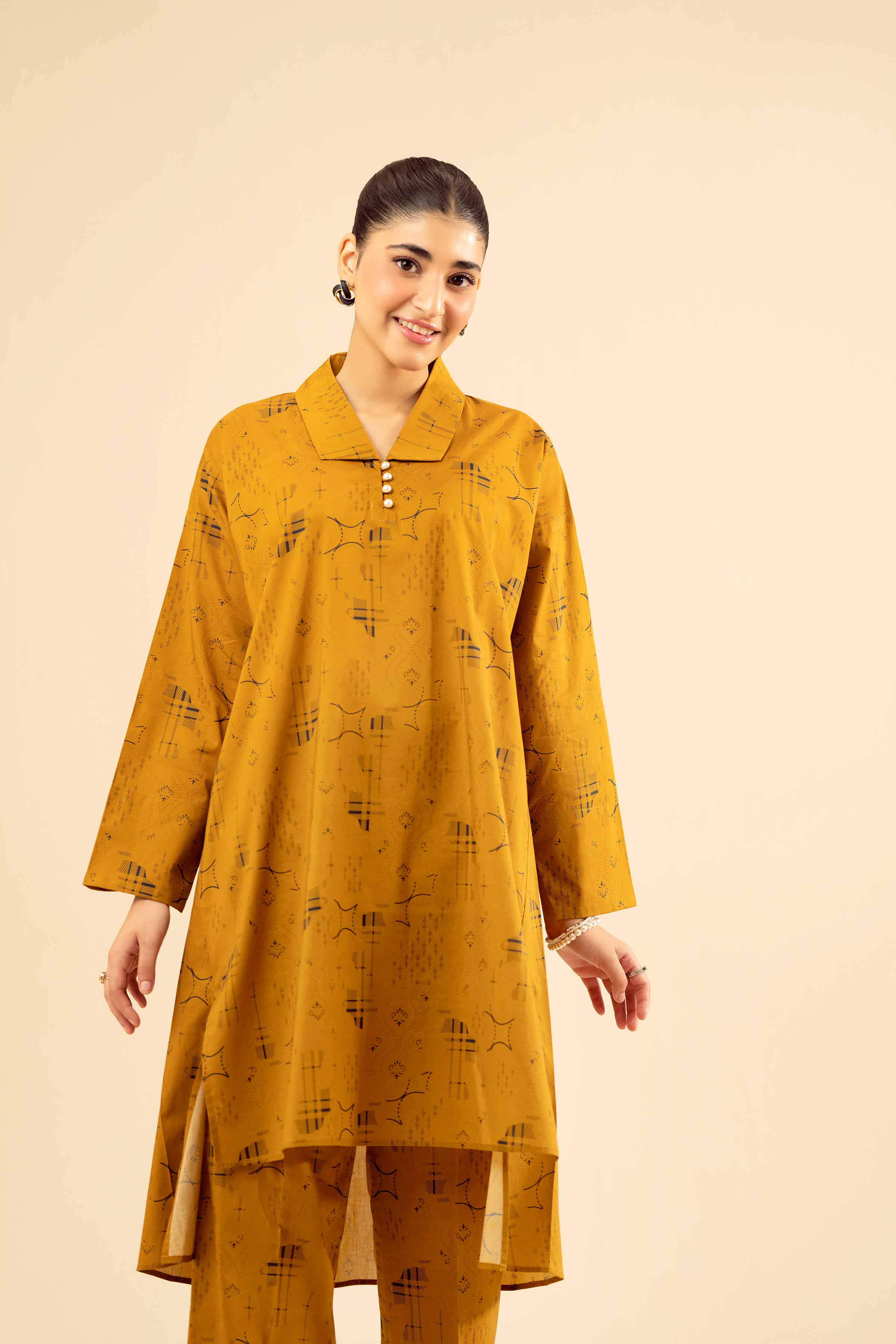 NishatUK - Mustard Printed Cambric 2-piece ready to wear Dress