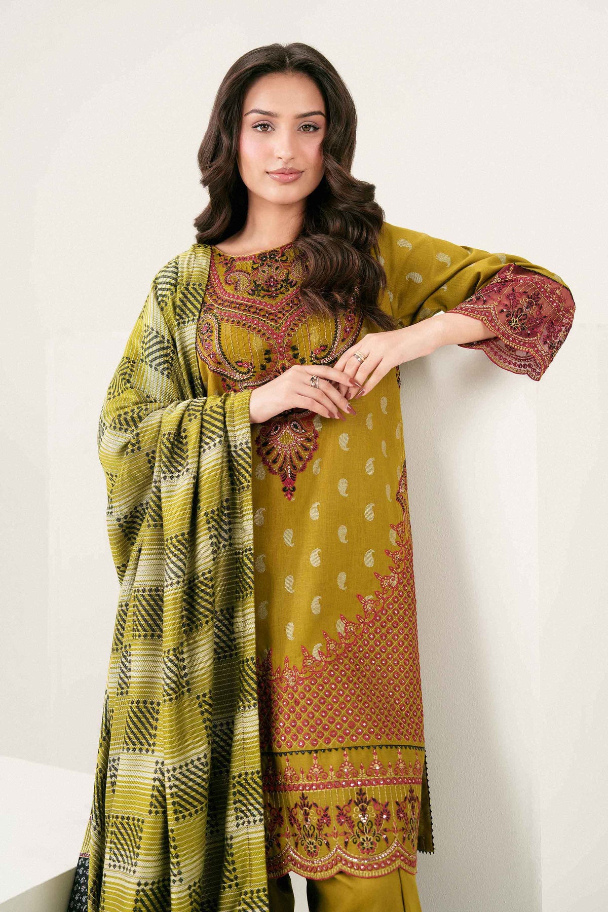 Nishat UK - Green Embroidered Karandi 3 Pieces ready to wear Suit