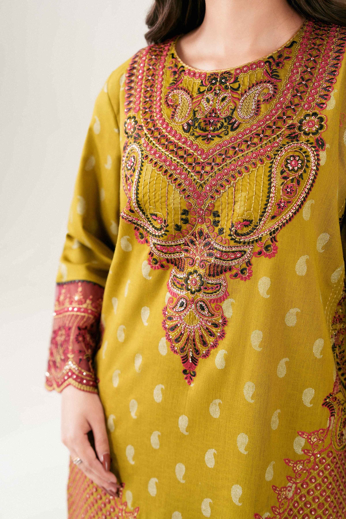 Nishat UK - Green Embroidered Karandi 3 Pieces ready to wear Suit