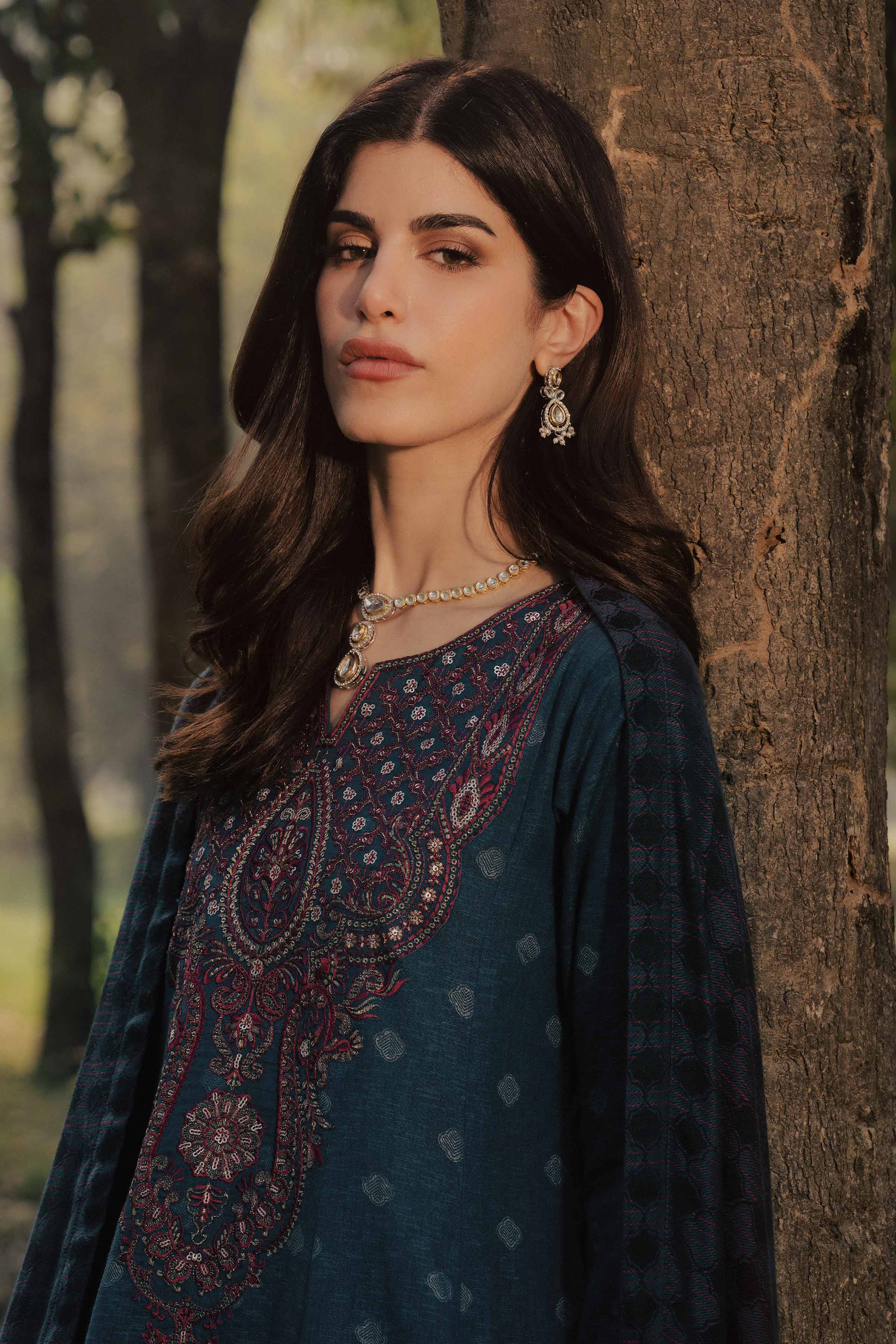 NishatUK - Blue Embroidered Karandi 3-piece ready to wear Suit