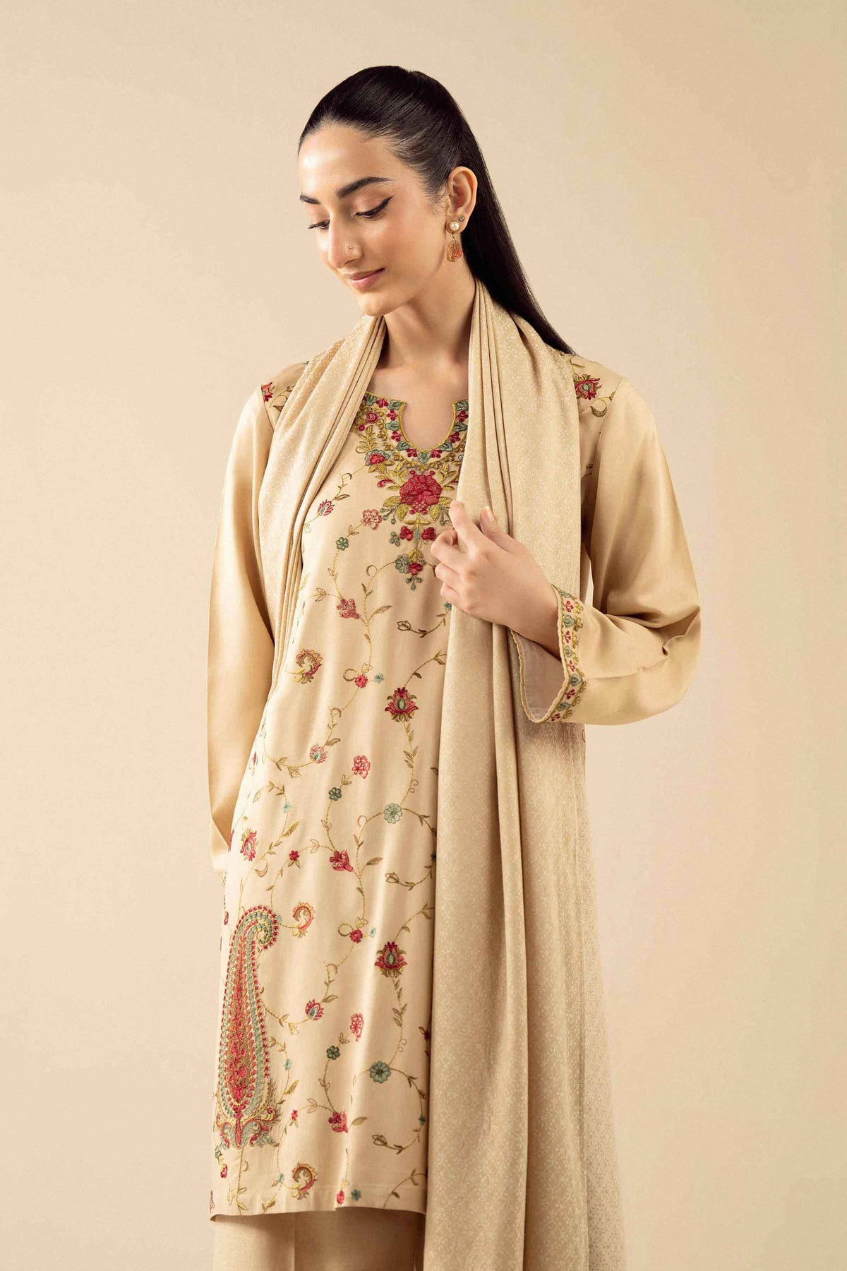 Nishat UK - Beige Embroidered Marina 2 Pieces ready to wear Dress