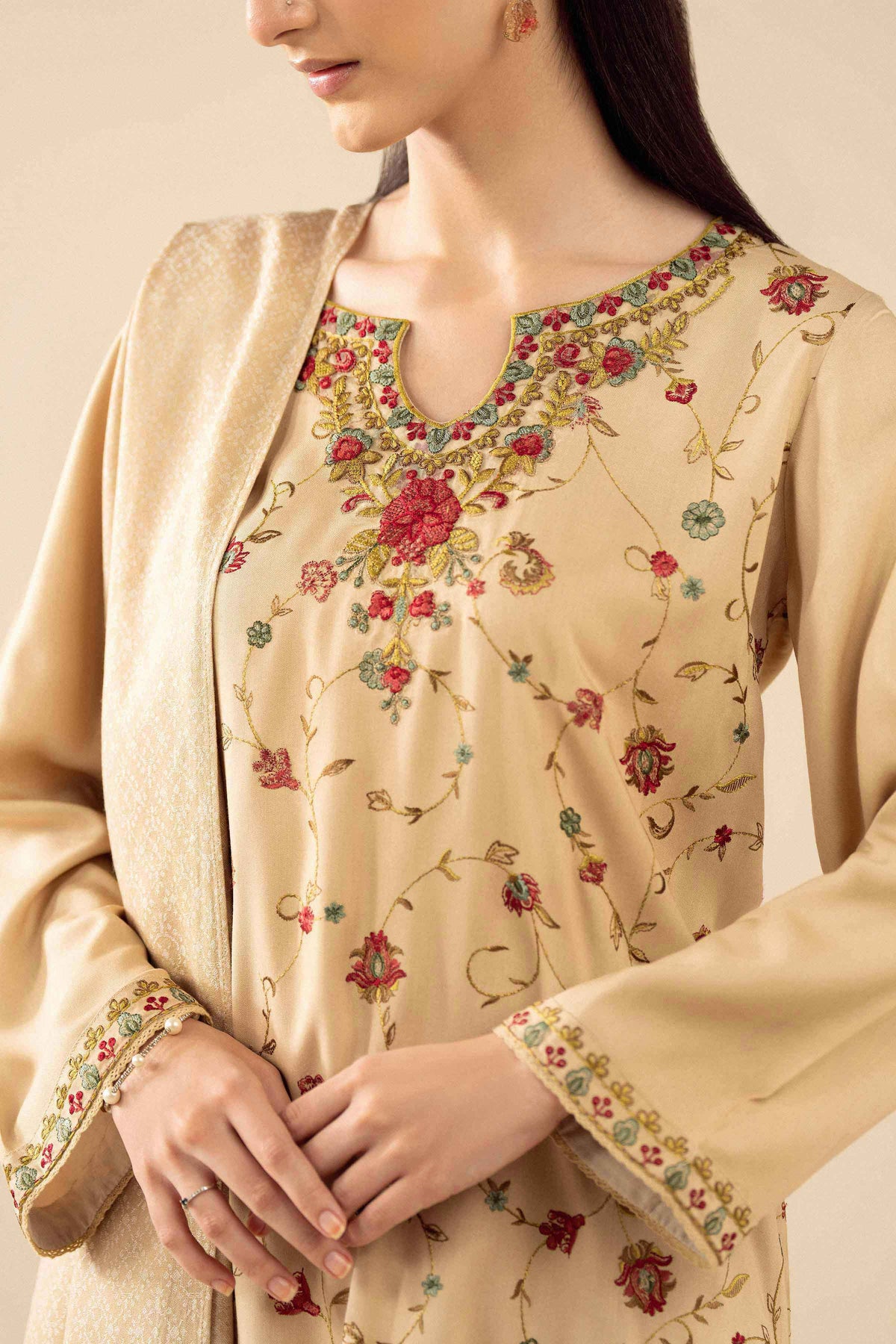 Nishat UK - Beige Embroidered Marina 2 Pieces ready to wear Dress