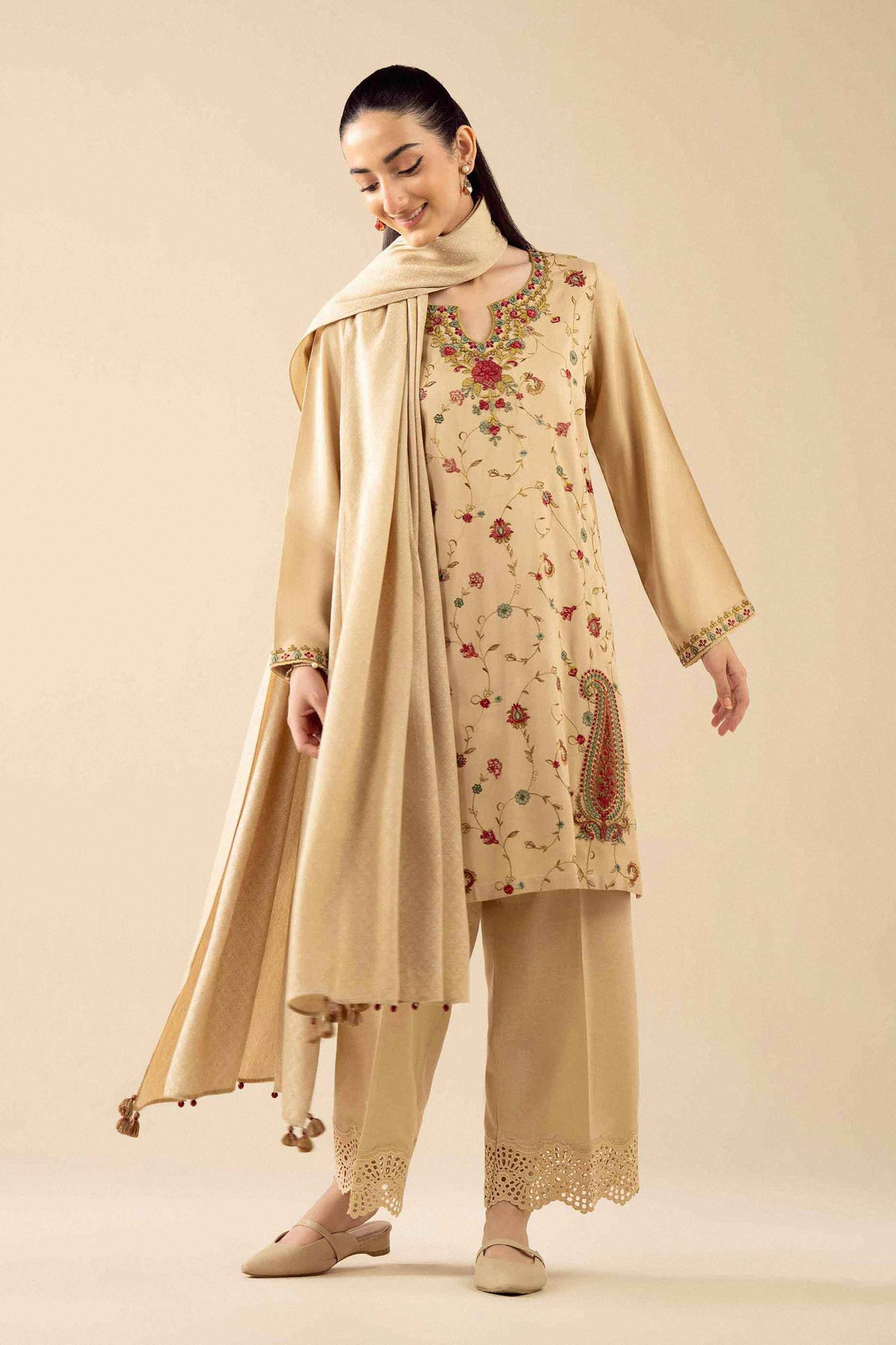 Nishat UK - Beige Embroidered Marina 2 Pieces ready to wear Dress