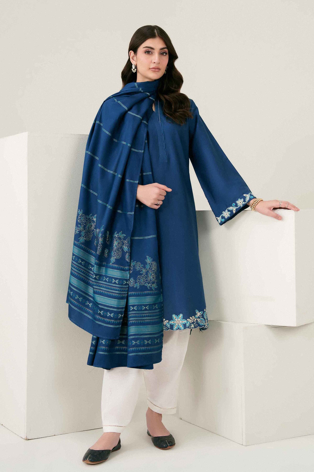 Nishat UK - Blue Embroidered Dobby 2 Pieces ready to wear 