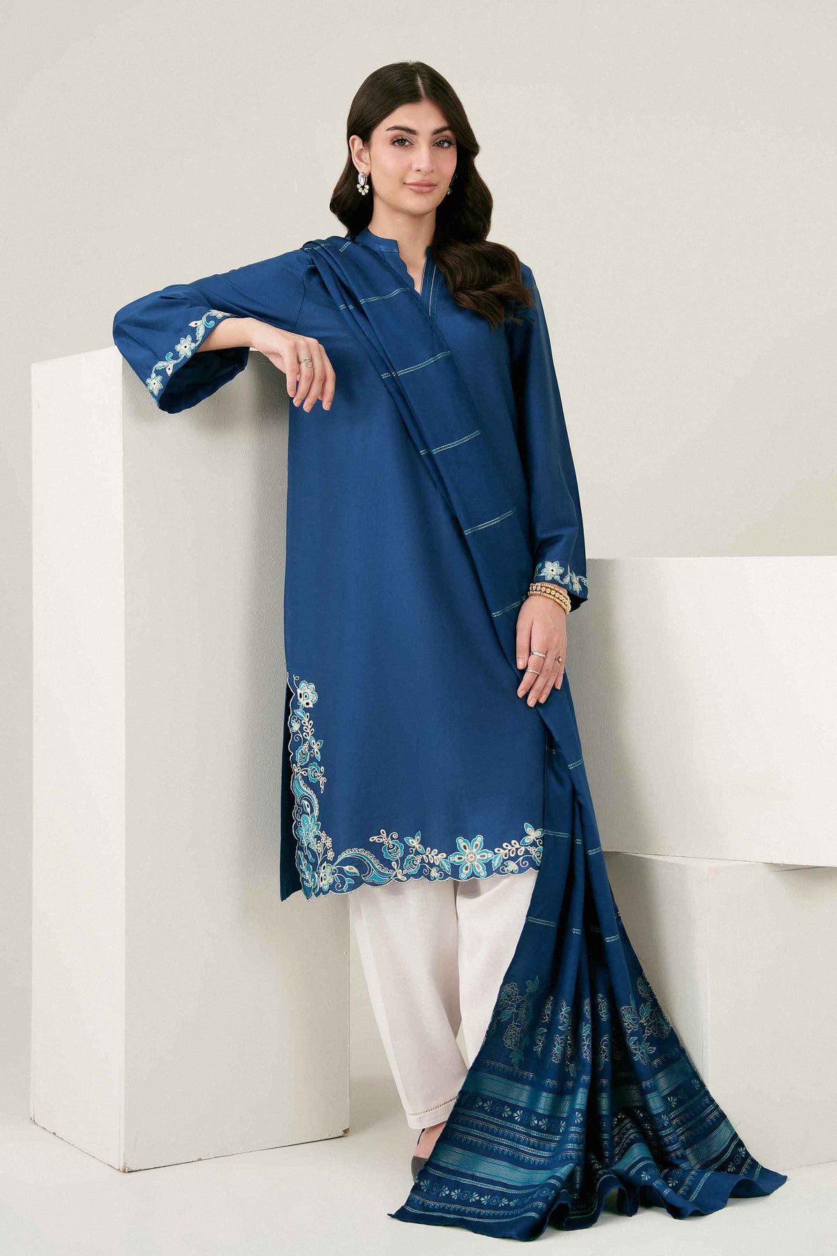 Nishat UK - Blue Embroidered Dobby 2 Pieces ready to wear 