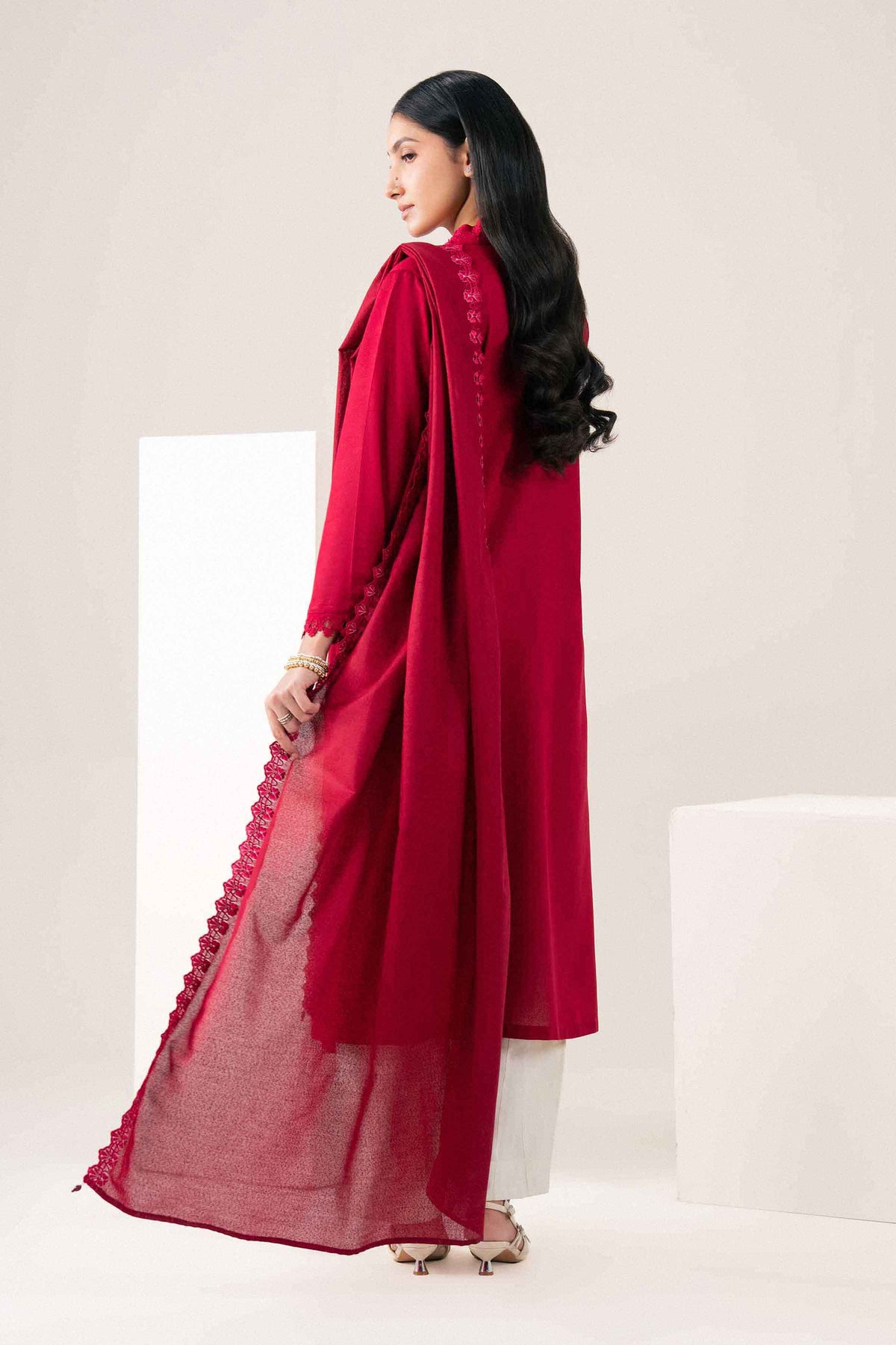 Nishat UK - Red Embroidered Karandi 2 Pieces ready to wear Dress