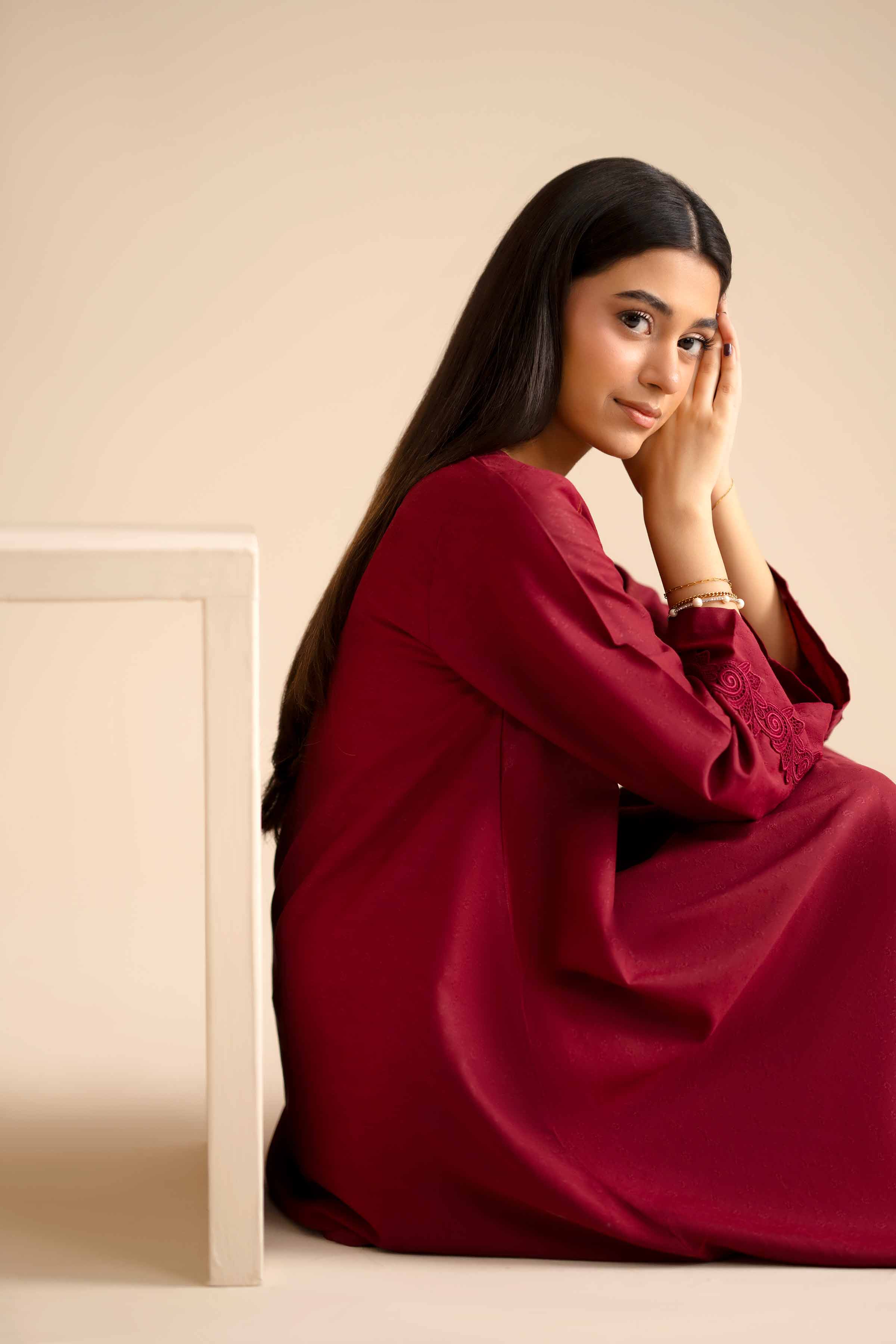 NishatUK - Maroon Solids Jacquard 2-piece ready to wear Dress