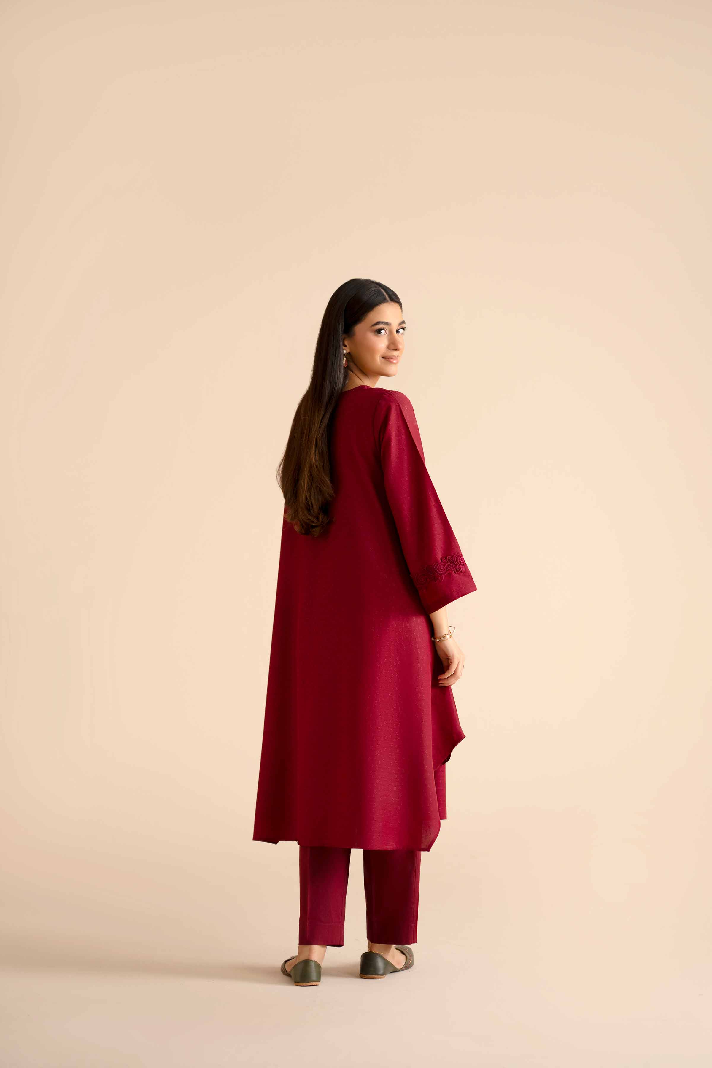 NishatUK - Maroon Solids Jacquard 2-piece ready to wear Dress