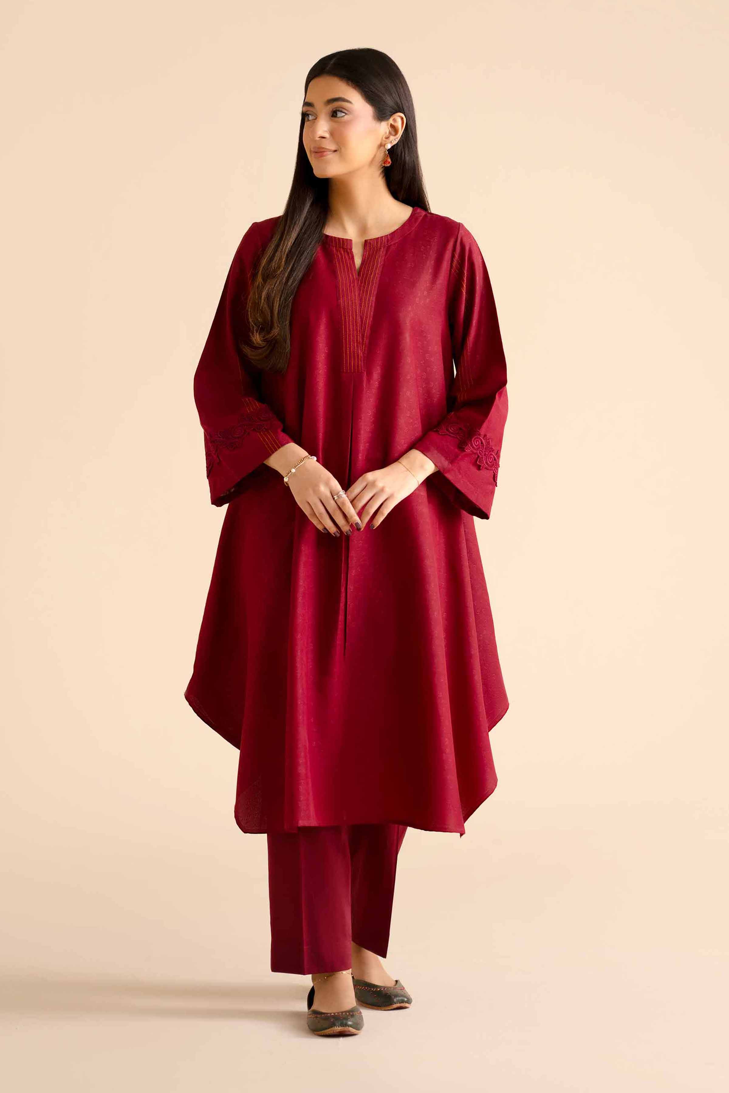 NishatUK - Maroon Solids Jacquard 2-piece ready to wear Dress