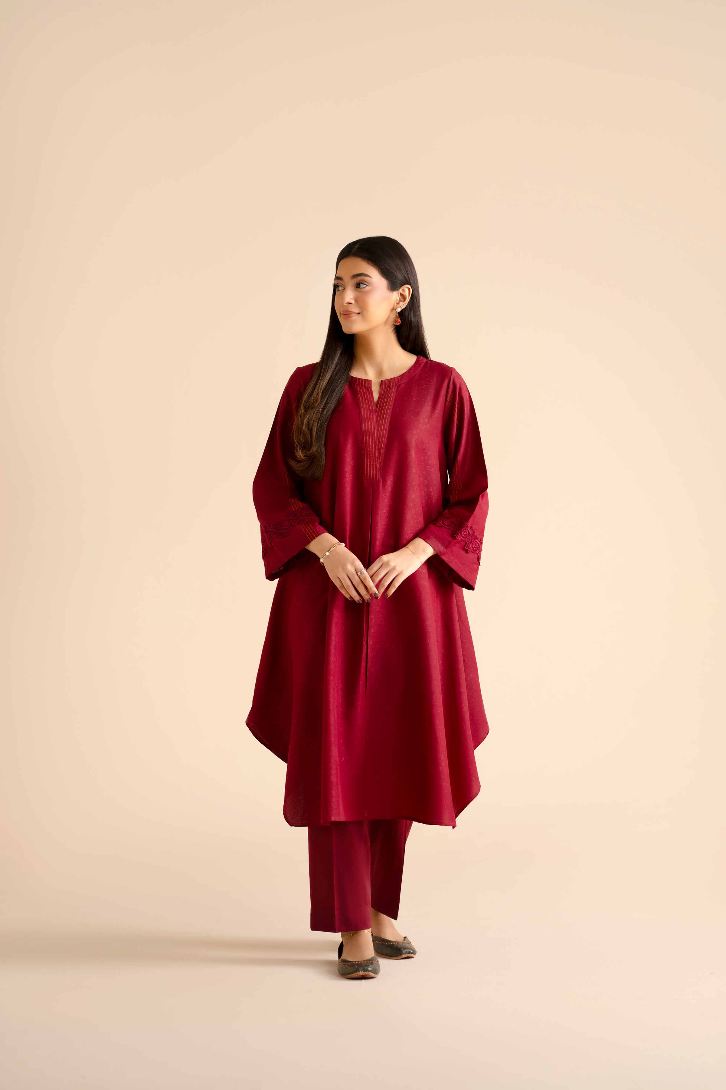 NishatUK - Maroon Solids Jacquard 2-piece ready to wear Dress