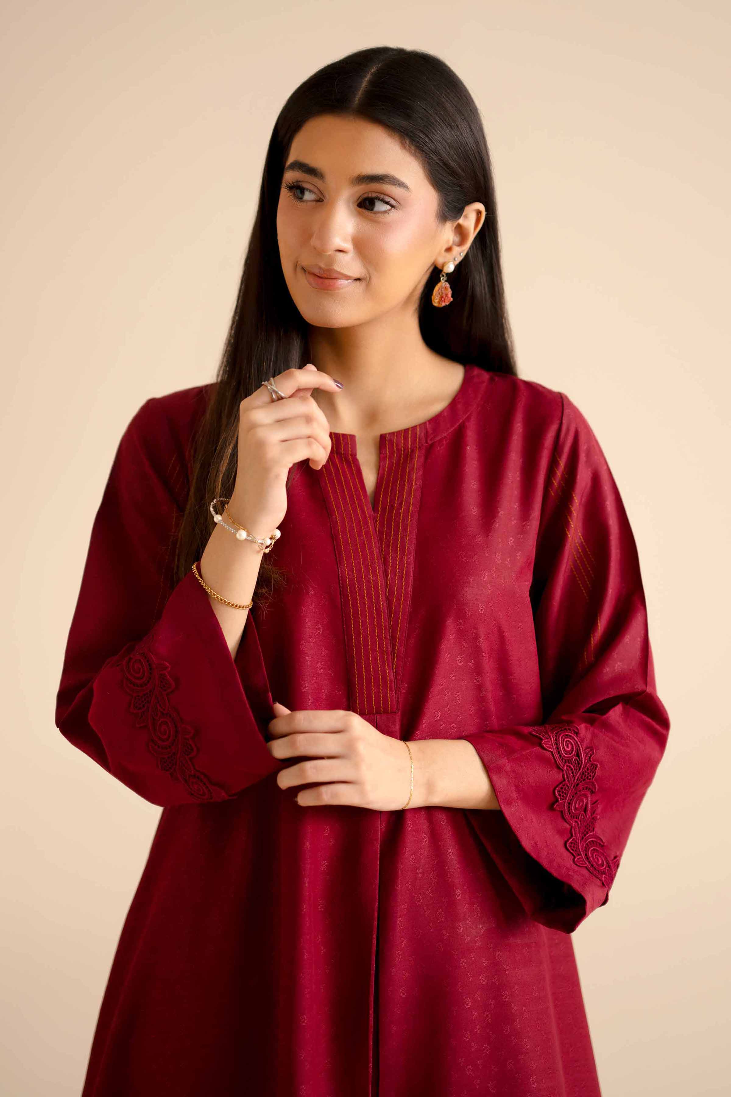 NishatUK - Maroon Solids Jacquard 2-piece ready to wear Dress