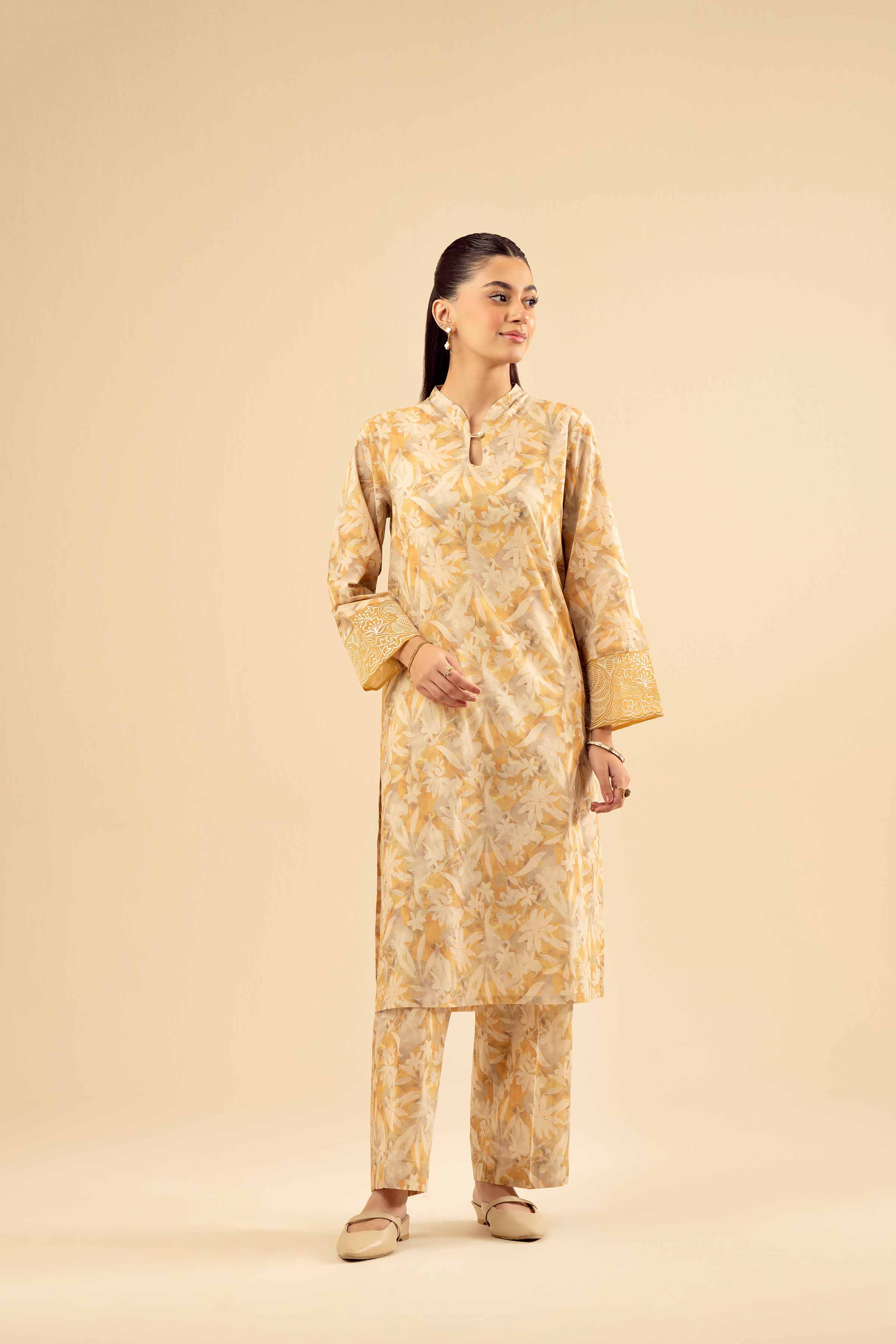 NishatUK - Beige Embroidered Cambric 2-piece ready to wear Dress