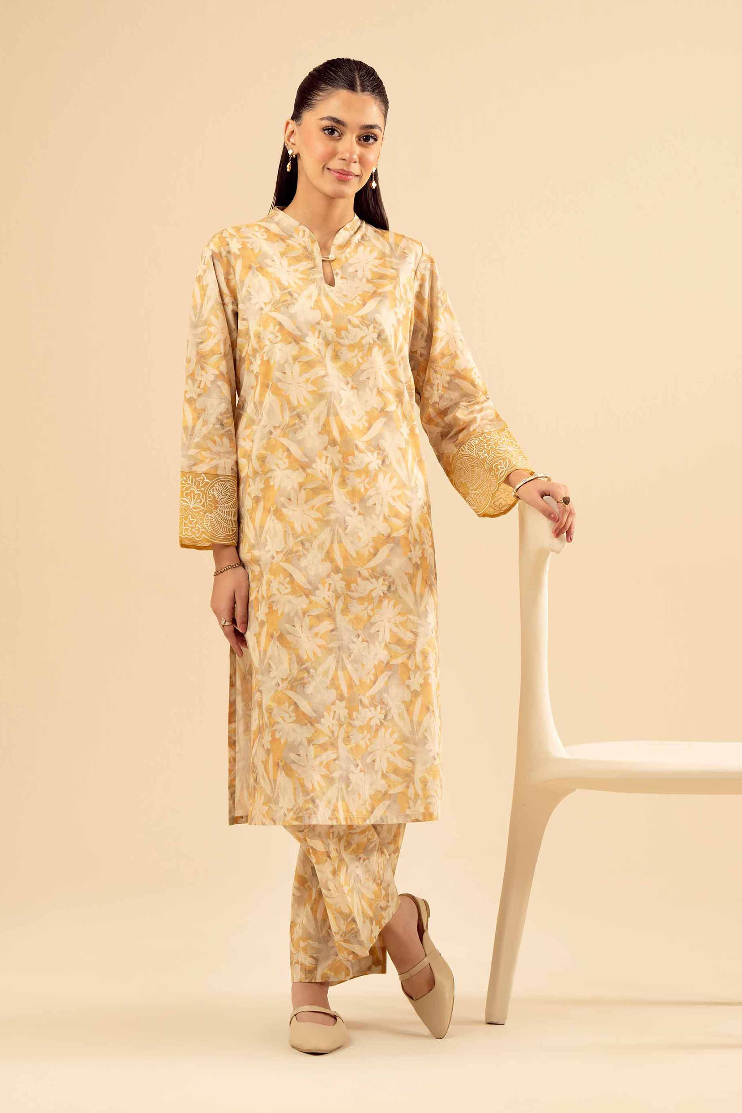 NishatUK - Beige Embroidered Cambric 2-piece ready to wear Dress