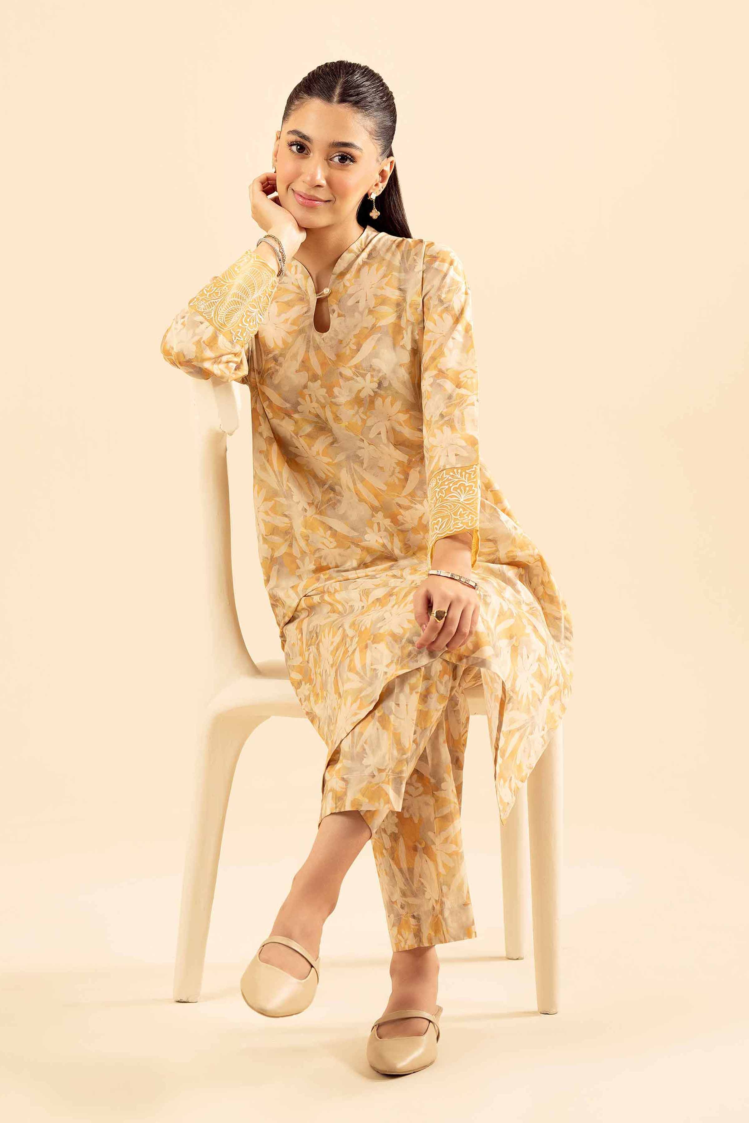 NishatUK - Beige Embroidered Cambric 2-piece ready to wear Dress