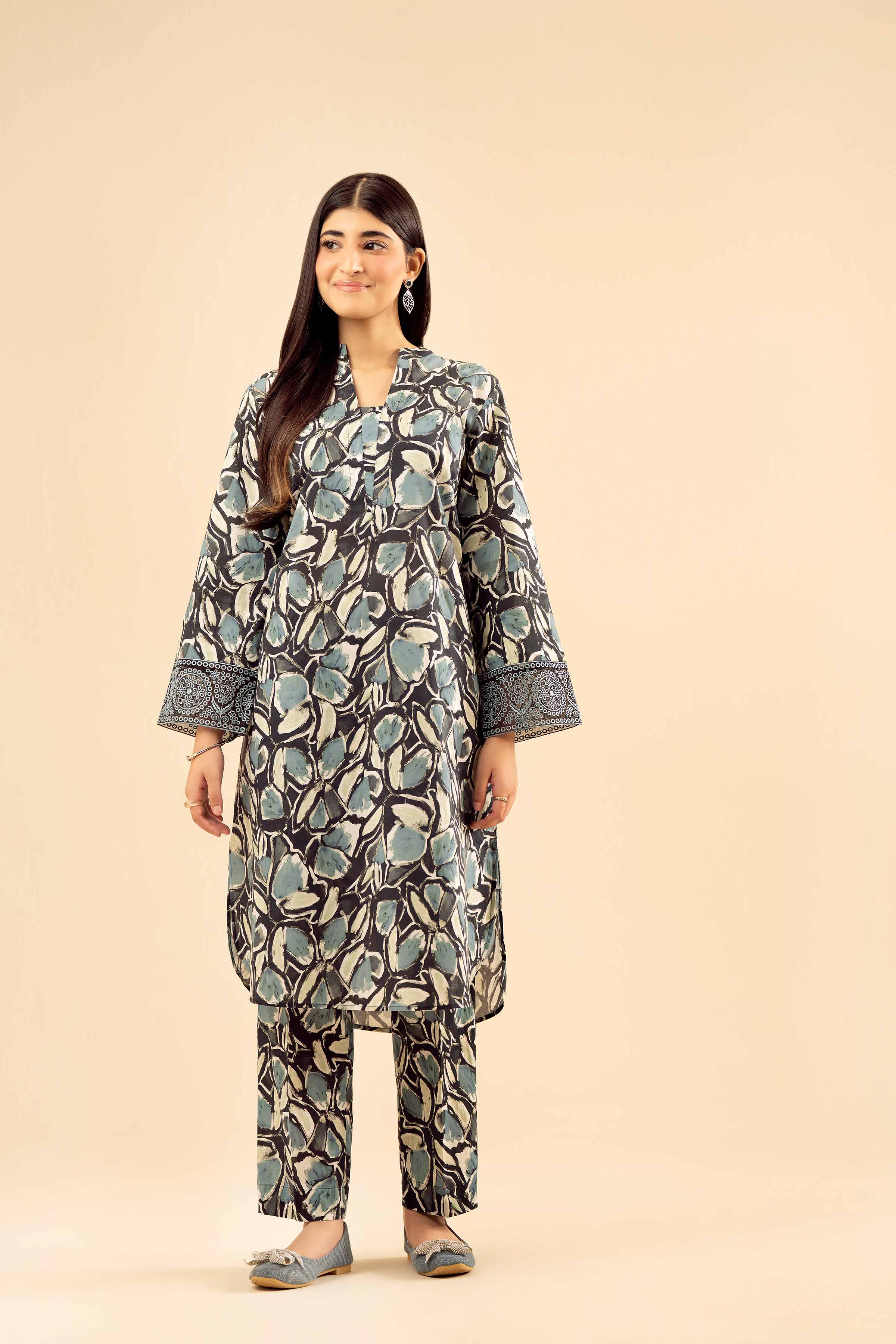 NishatUK - Black Embroidered Cambric 2-piece ready to wear Dress