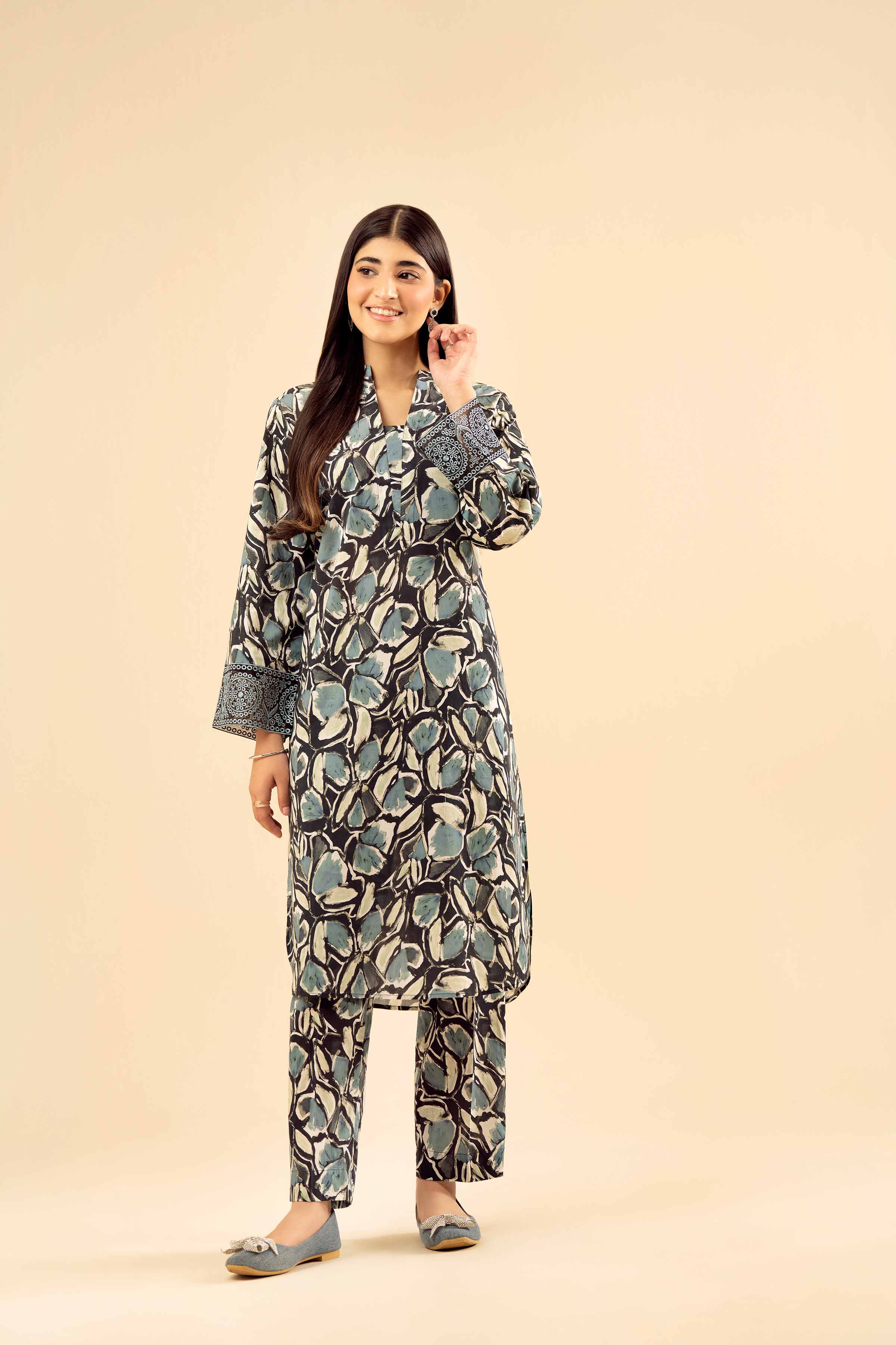 NishatUK - Black Embroidered Cambric 2-piece ready to wear Dress
