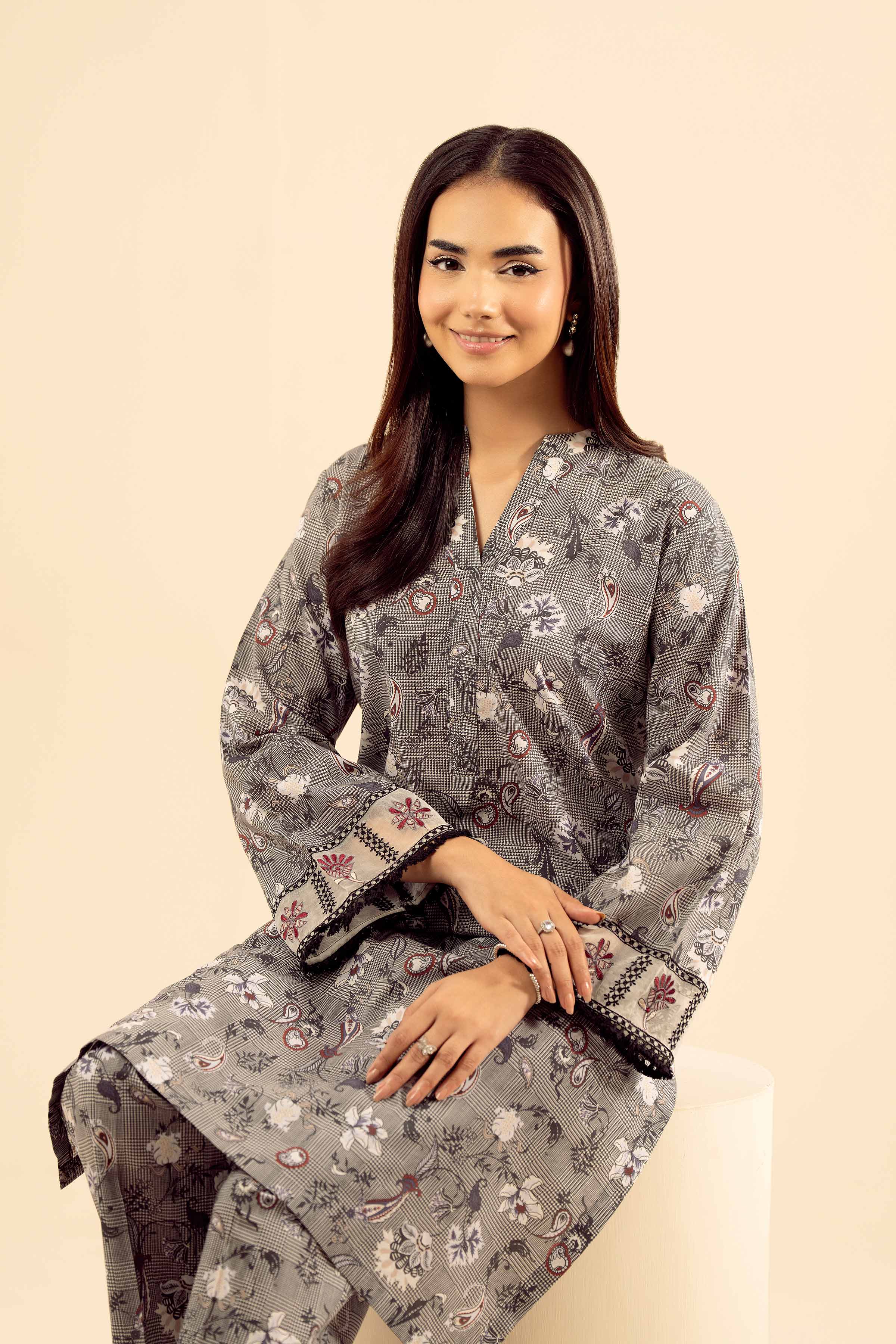 NishatUK - Grey Embroidered Cambric 2-piece ready to wear Dress