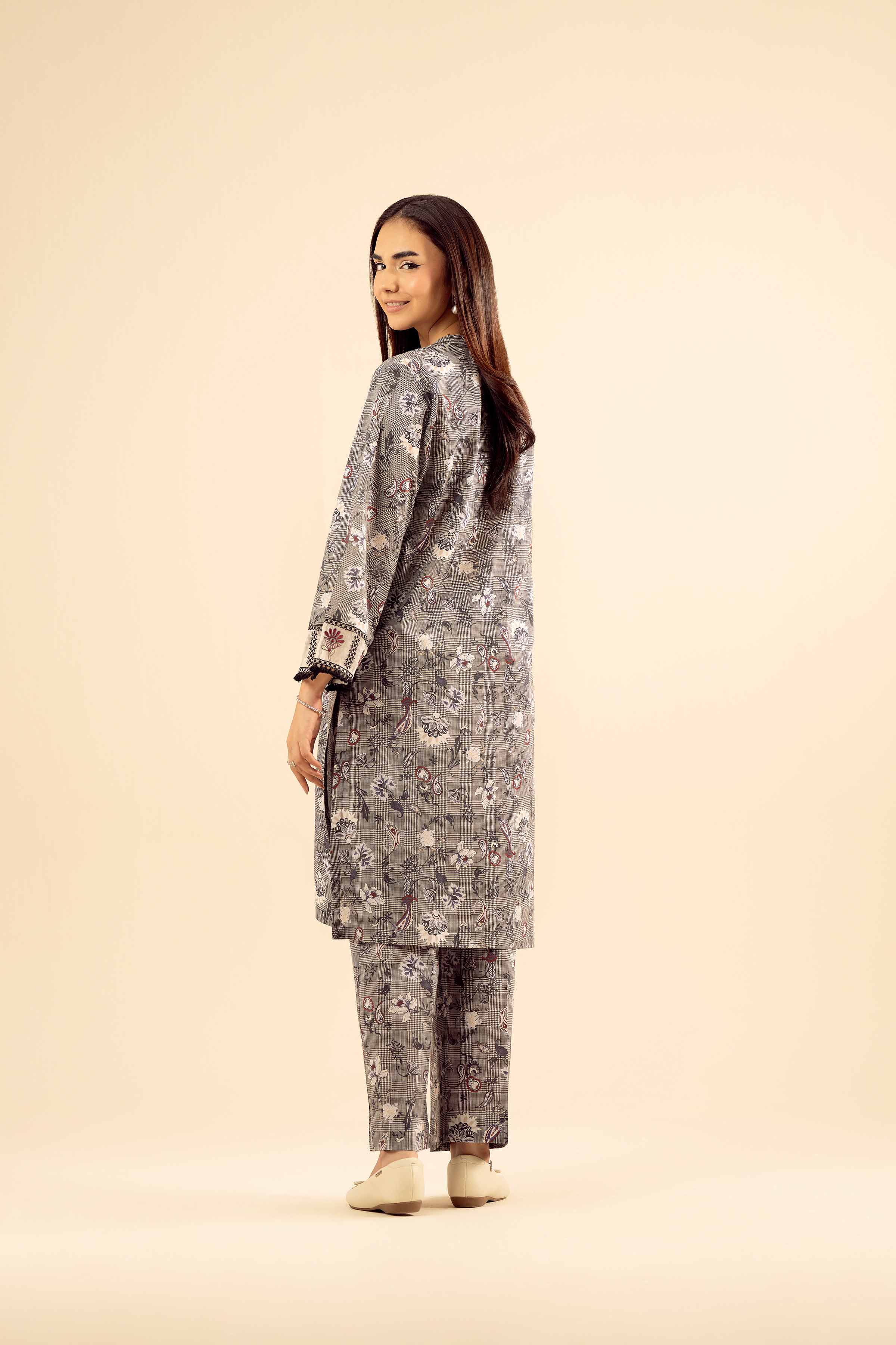 NishatUK - Grey Embroidered Cambric 2-piece ready to wear Dress