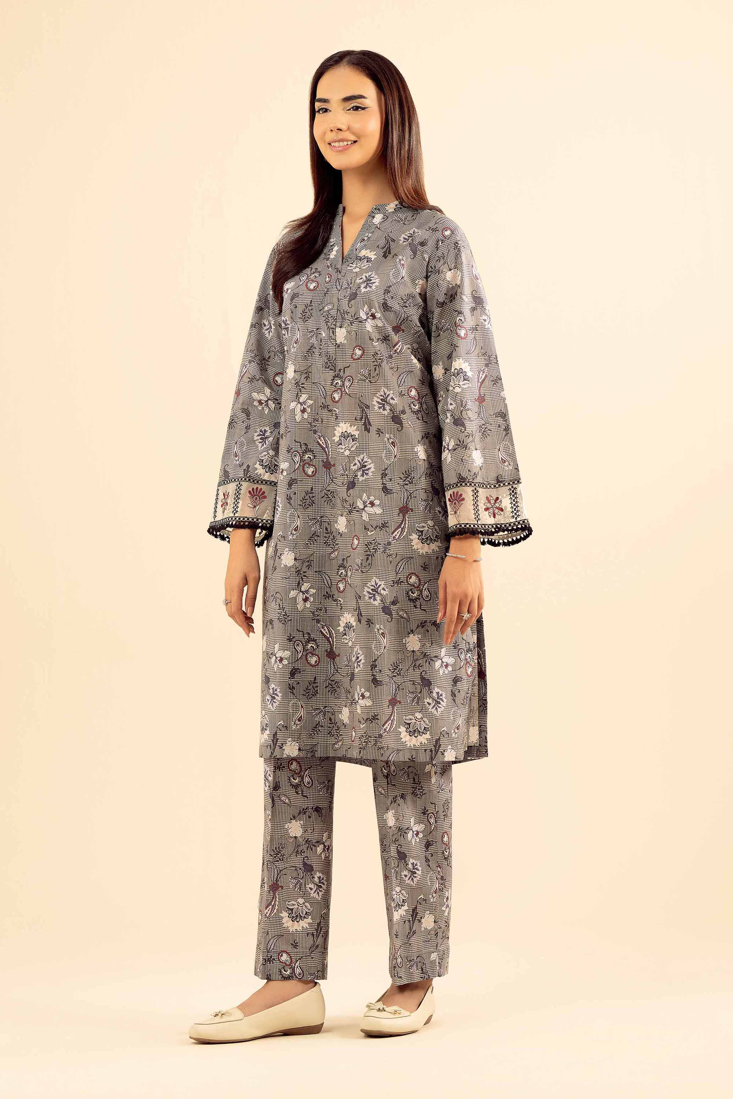 NishatUK - Grey Embroidered Cambric 2-piece ready to wear Dress