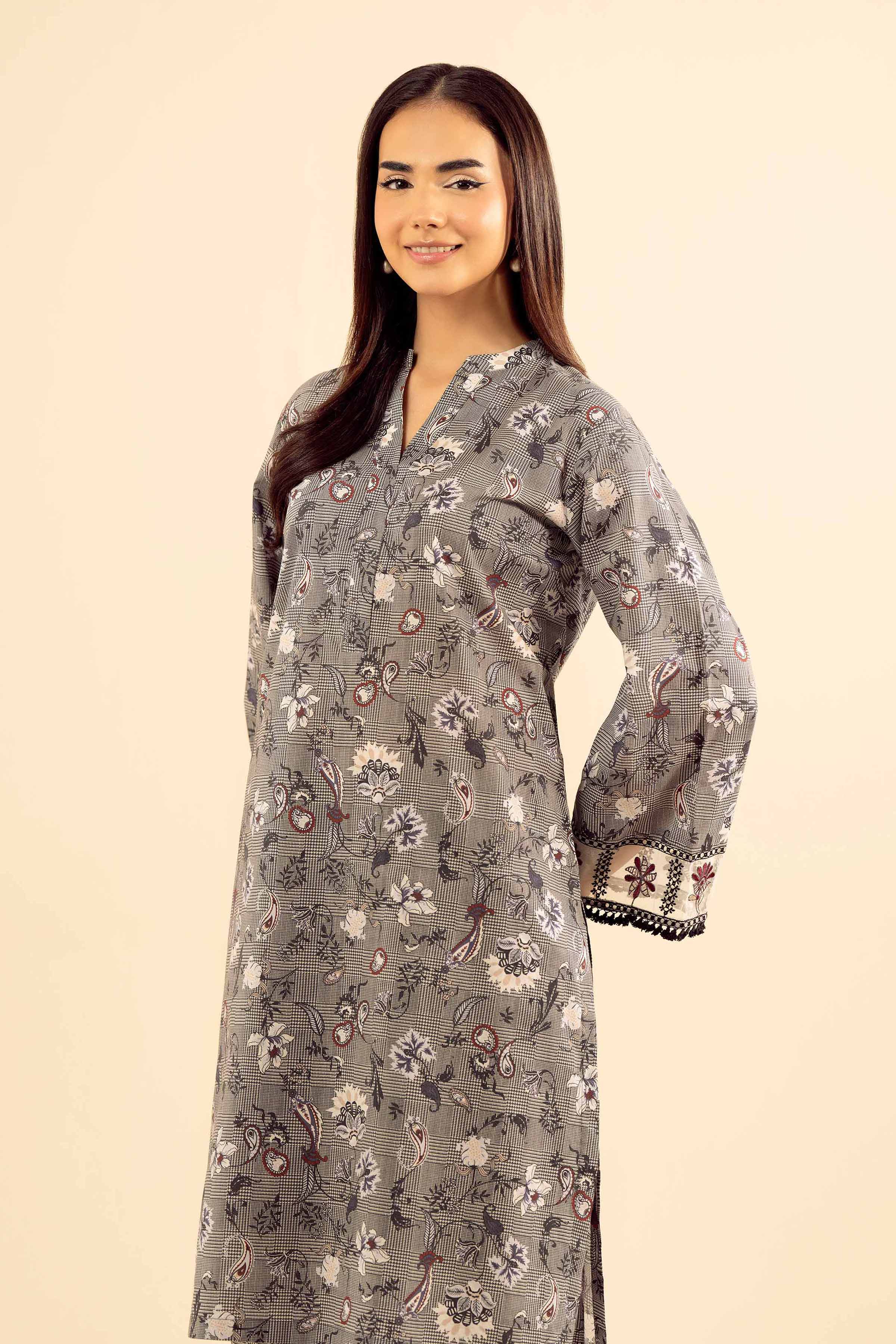 NishatUK - Grey Embroidered Cambric 2-piece ready to wear Dress