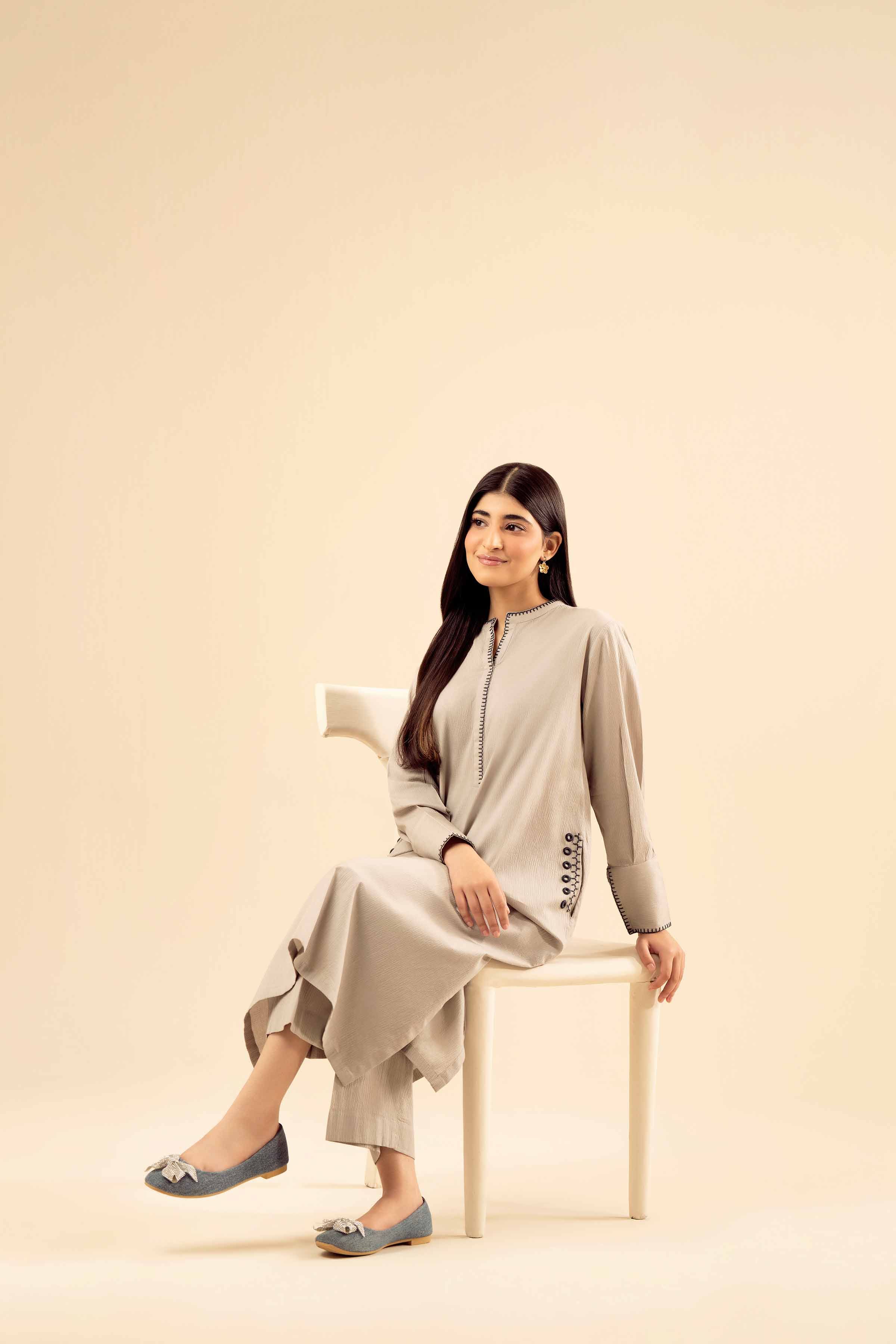 NishatUK - Grey Solids Crush 2-piece ready to wear Dress