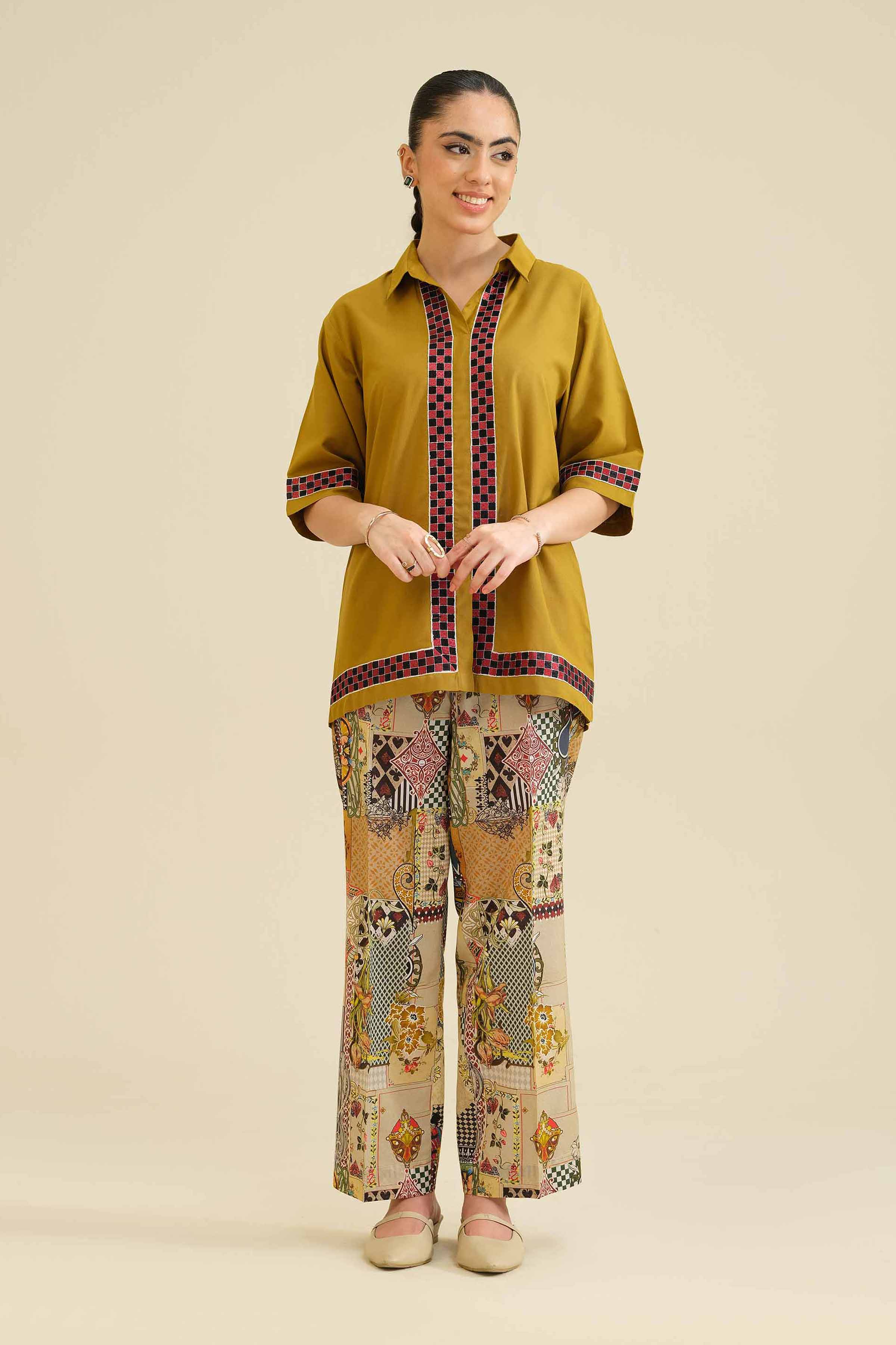 NishatUK - Mustard Embroidered  Tropical 2-piece ready to wear Dress