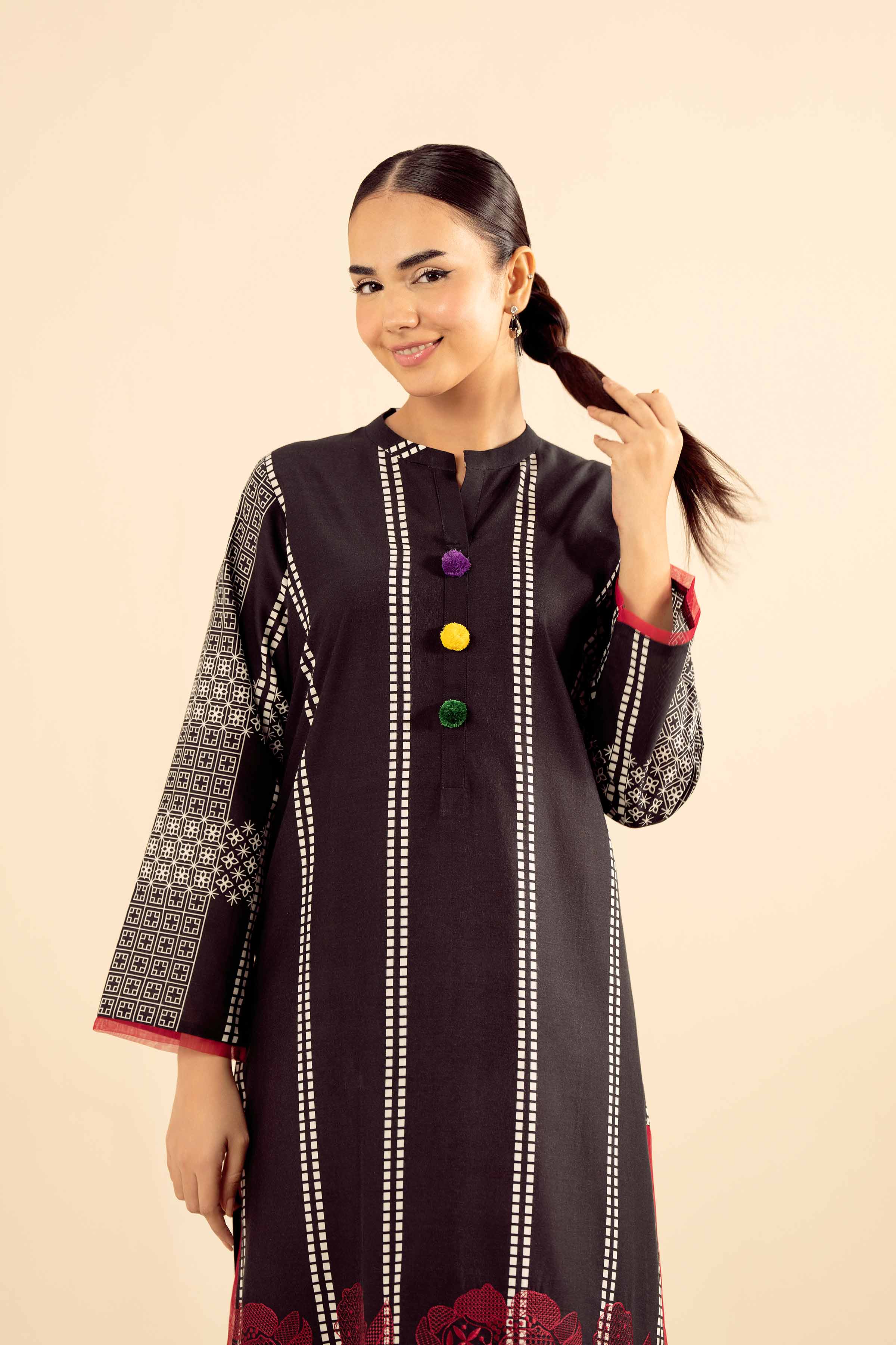 NishatUK - Black Embroidered Tropical 2-piece ready to wear Dress