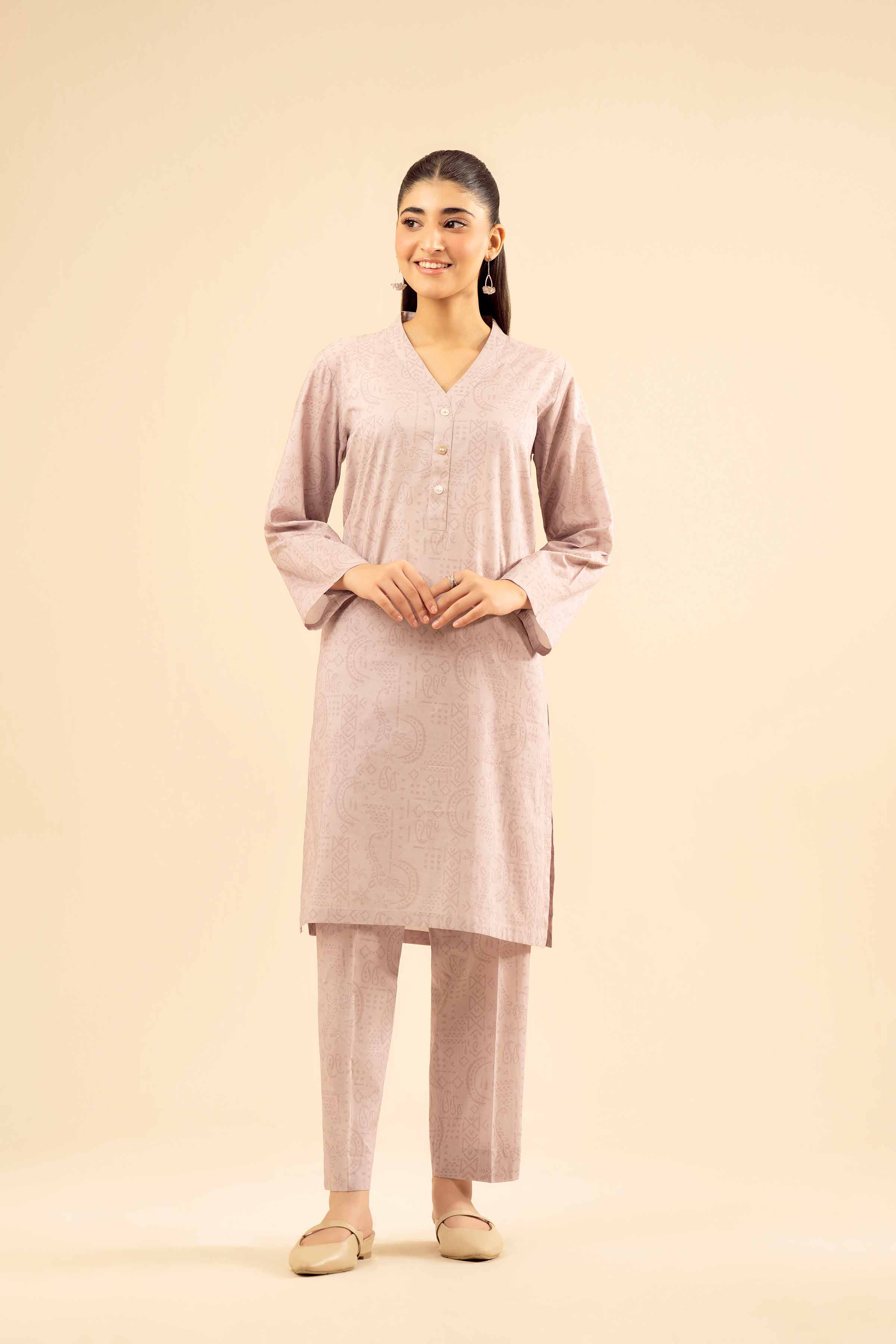 NishatUK - Tea Pink Printed Cambric 2-piece ready to wear Dress