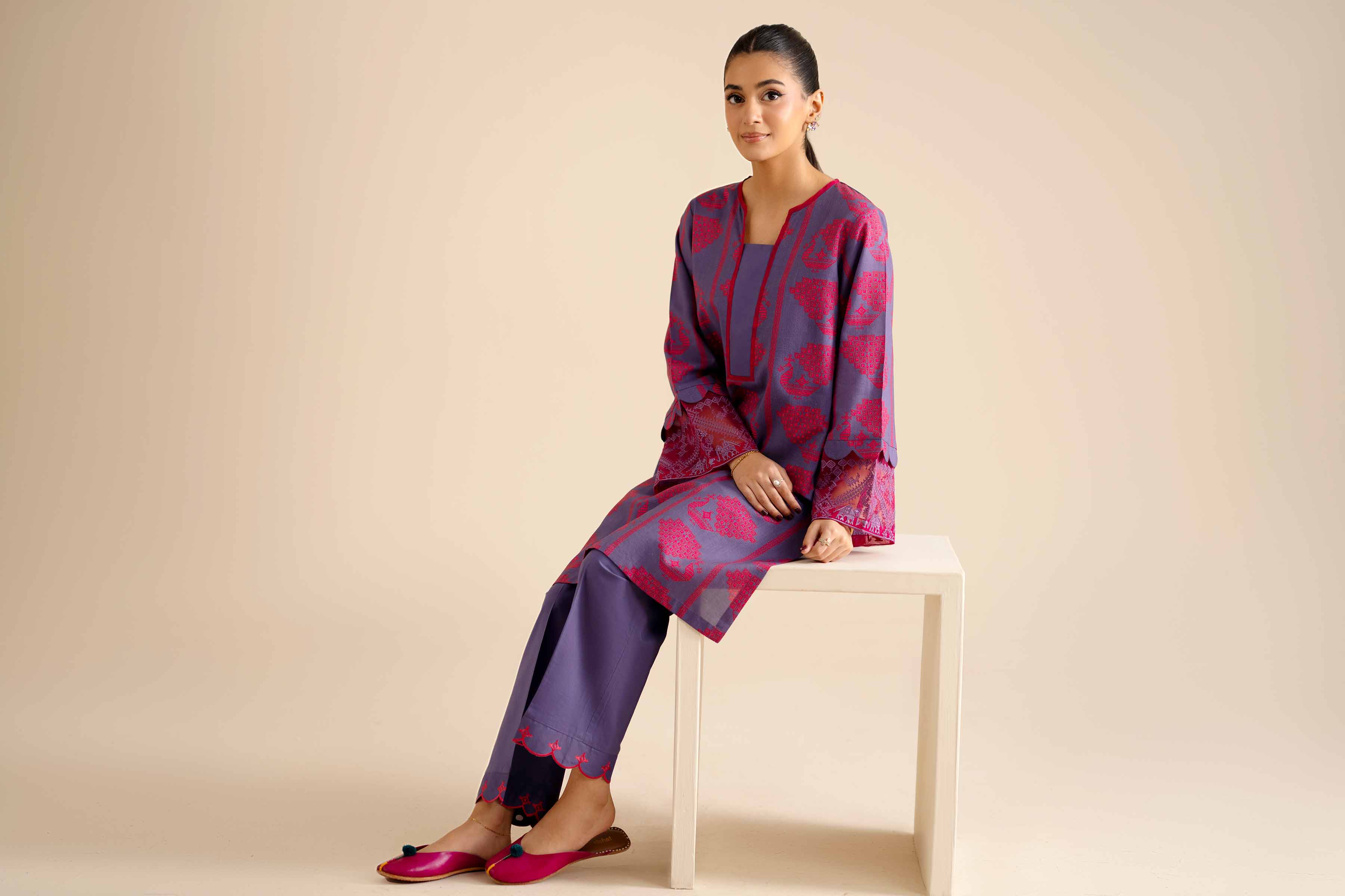NishatUK - Purple Embroidered  Tropical 2-piece ready to wear Dress