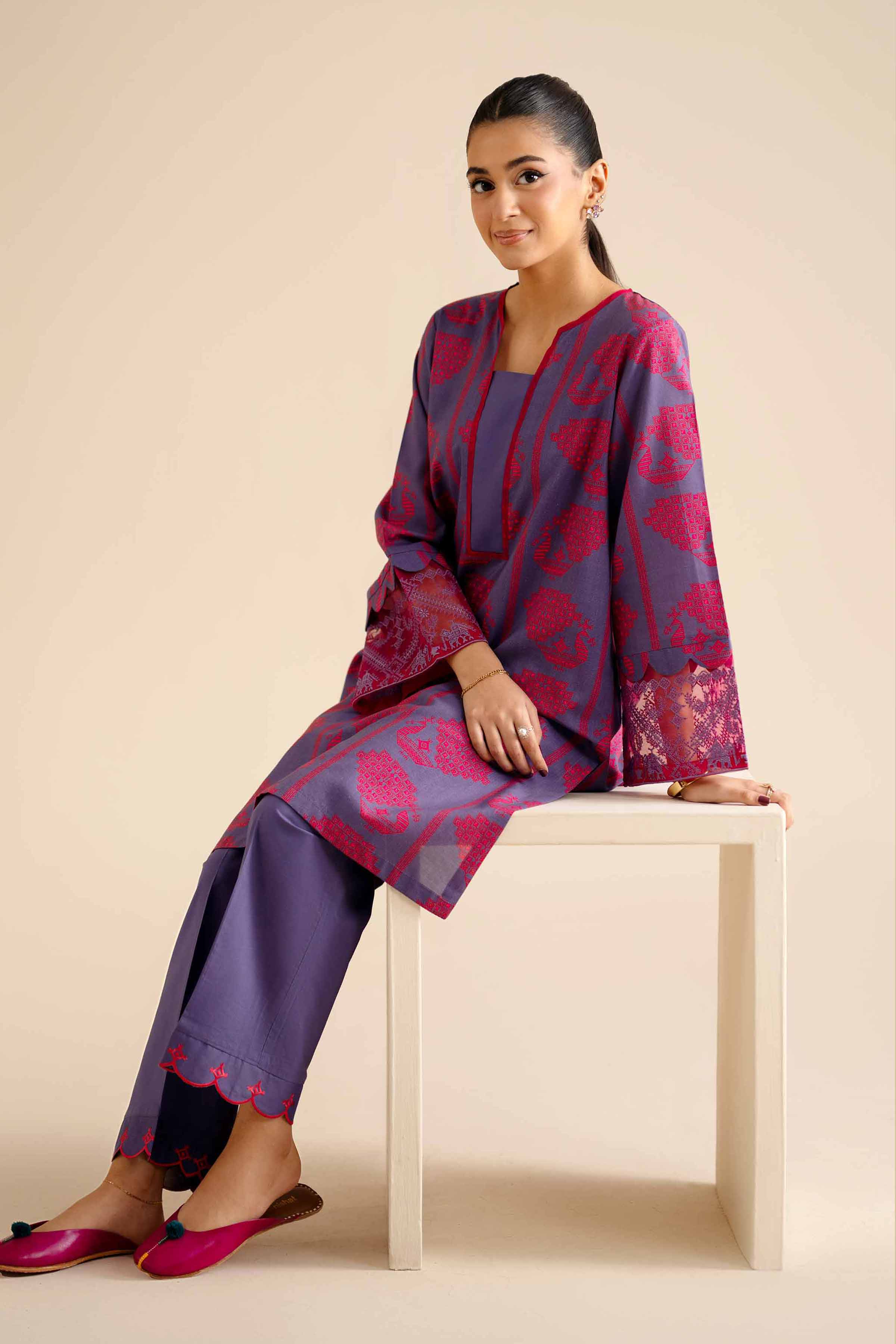 NishatUK - Purple Embroidered  Tropical 2-piece ready to wear Dress