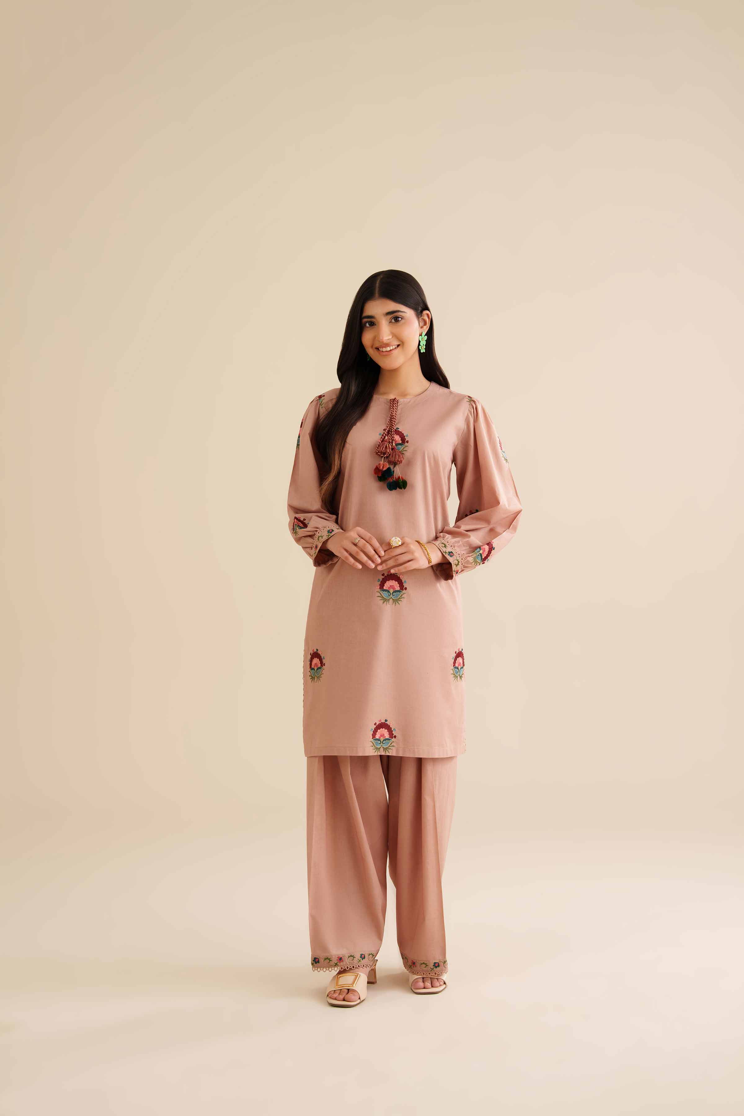 NishatUK - Beige Embroidered Tropical 2-piece ready to wear Dress