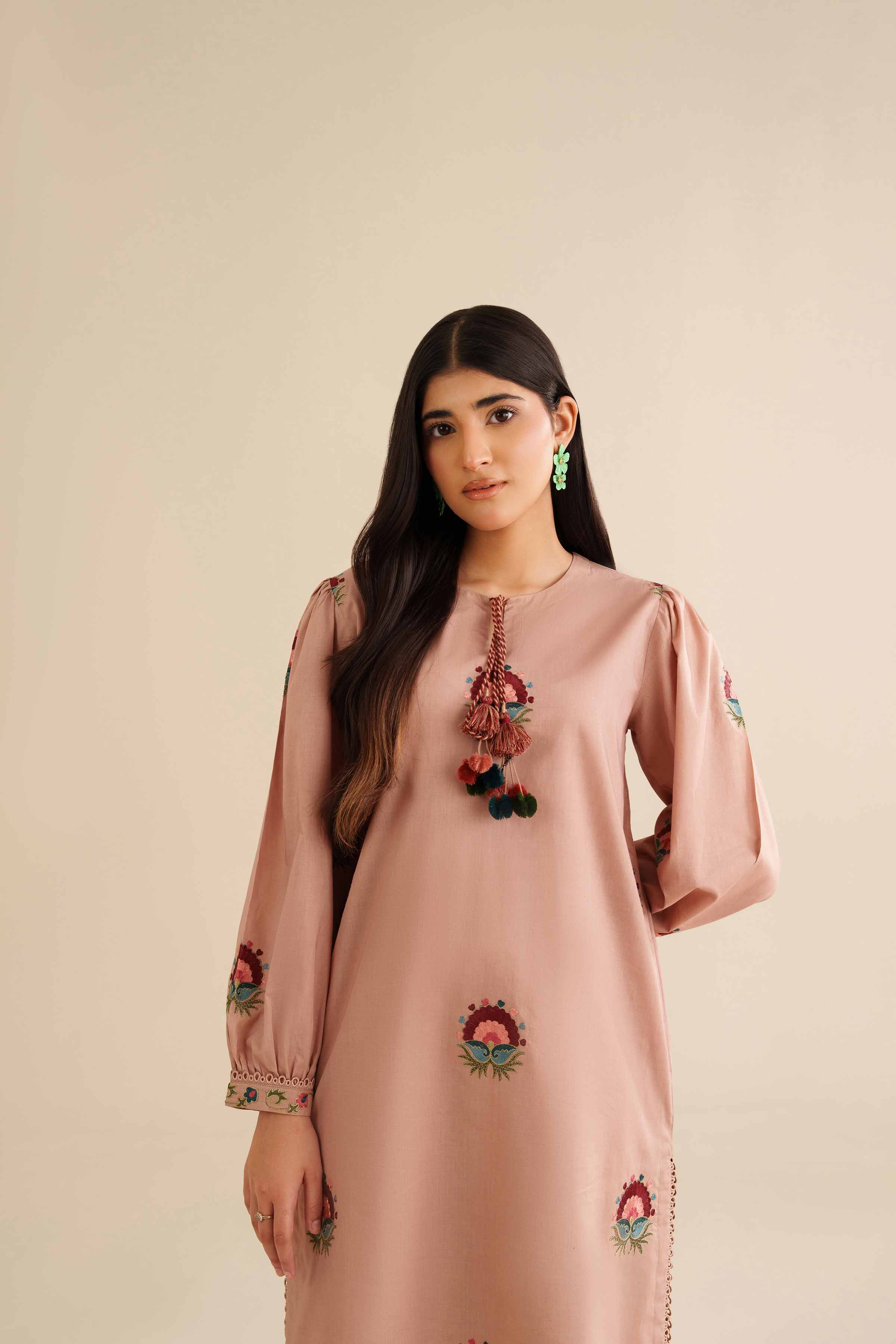 NishatUK - Beige Embroidered Tropical 2-piece ready to wear Dress