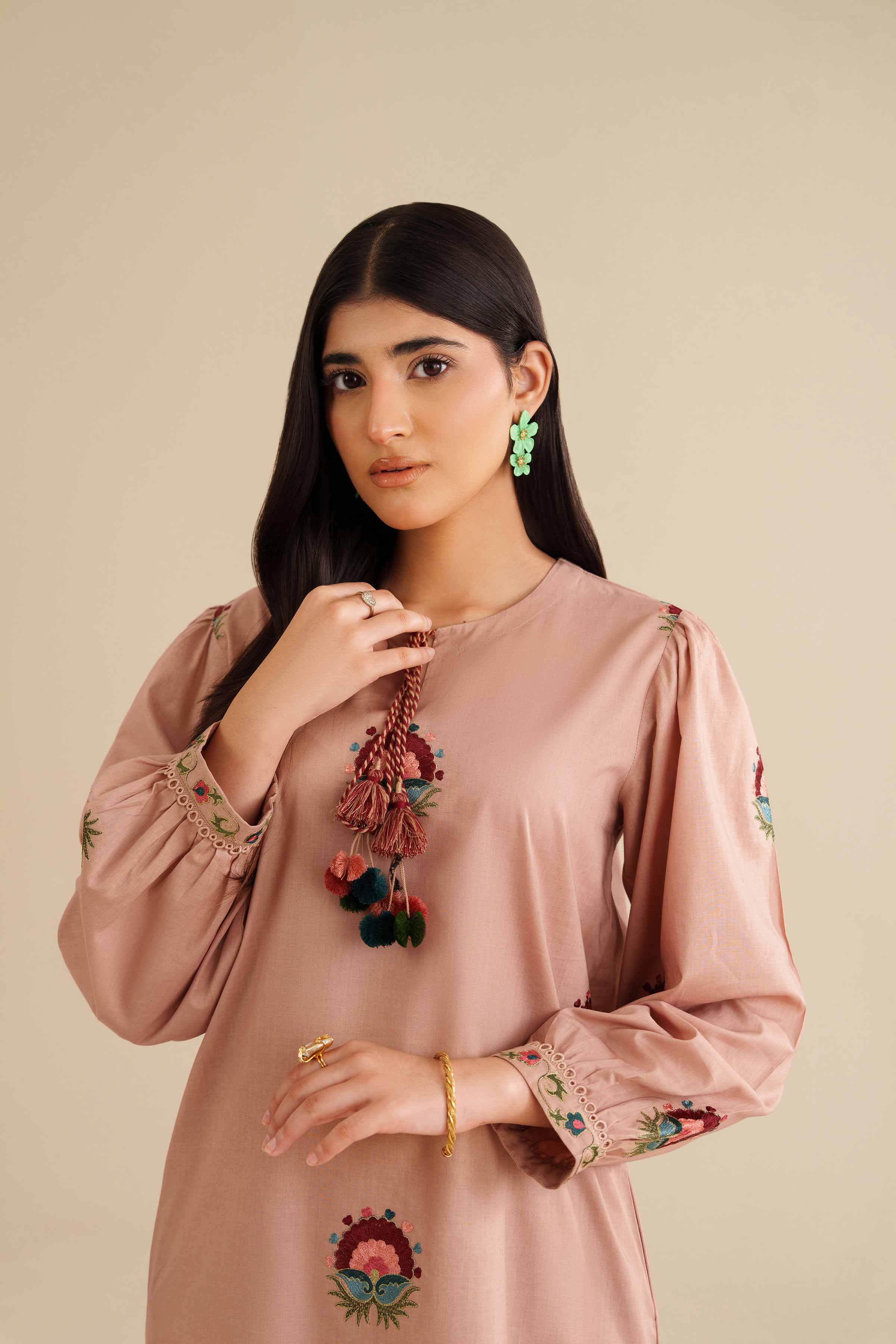 NishatUK - Beige Embroidered Tropical 2-piece ready to wear Dress
