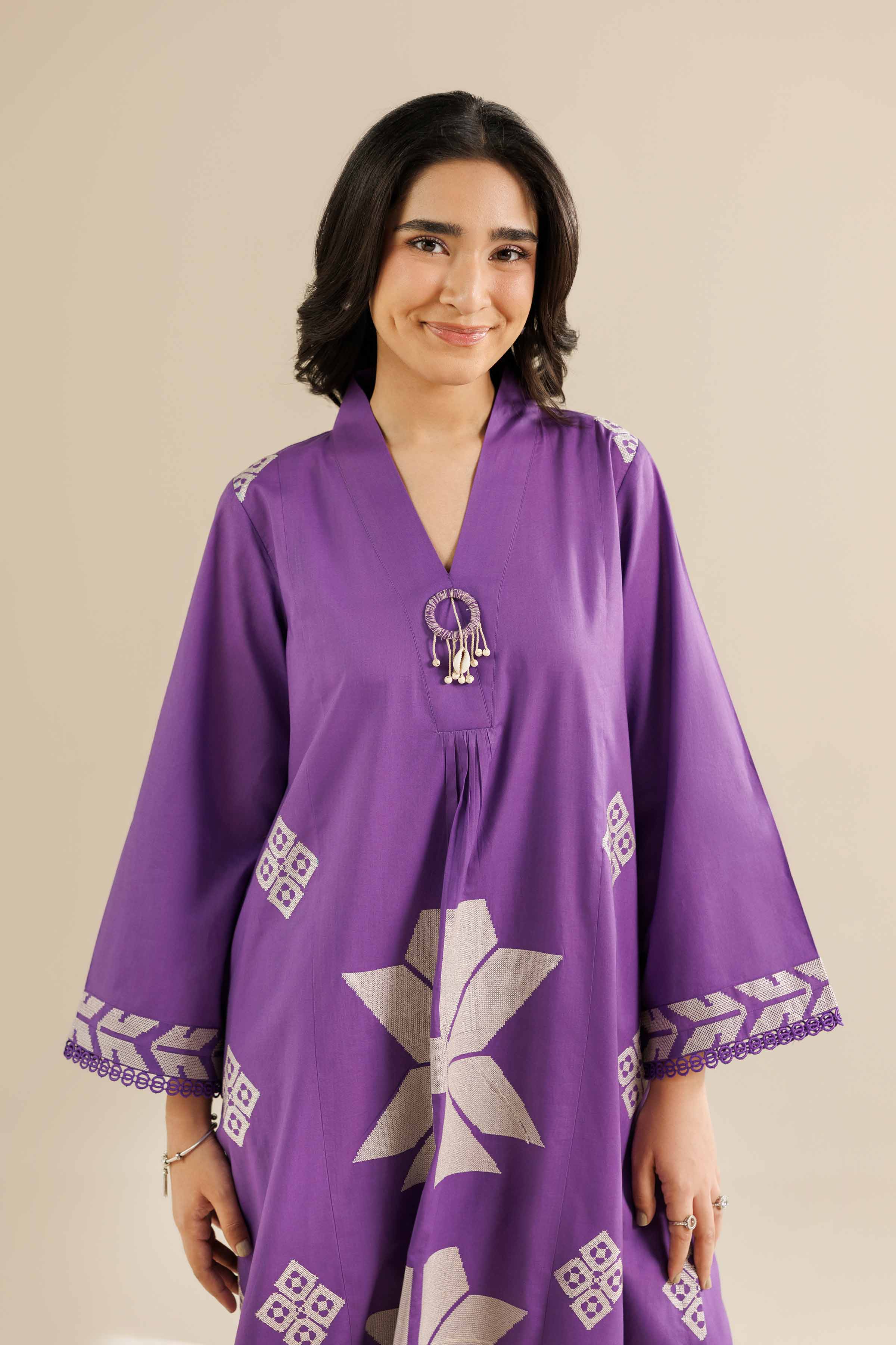 NishatUK - Purple Embroidered Tropical 2-piece ready to wear Dress
