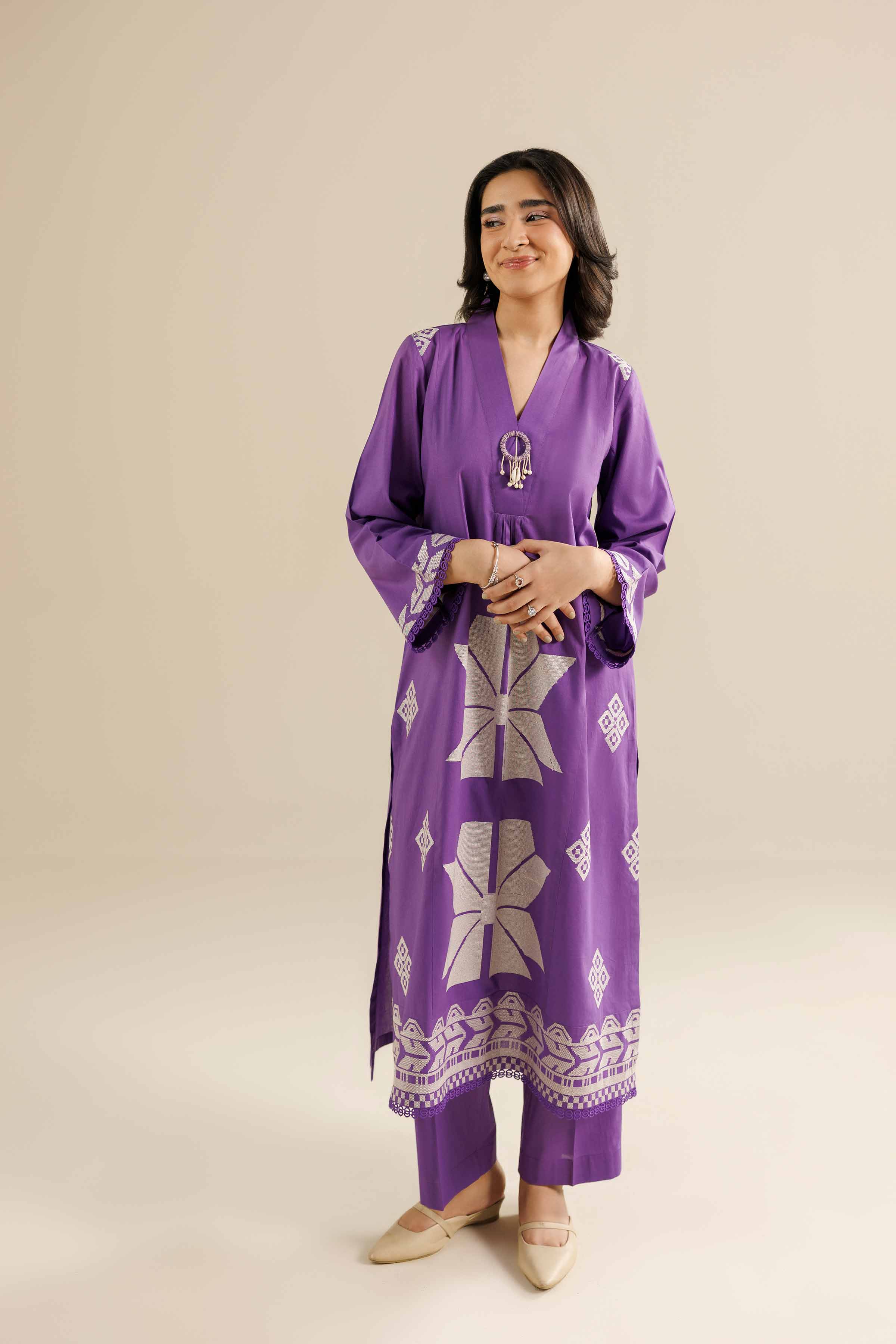 NishatUK - Purple Embroidered Tropical 2-piece ready to wear Dress
