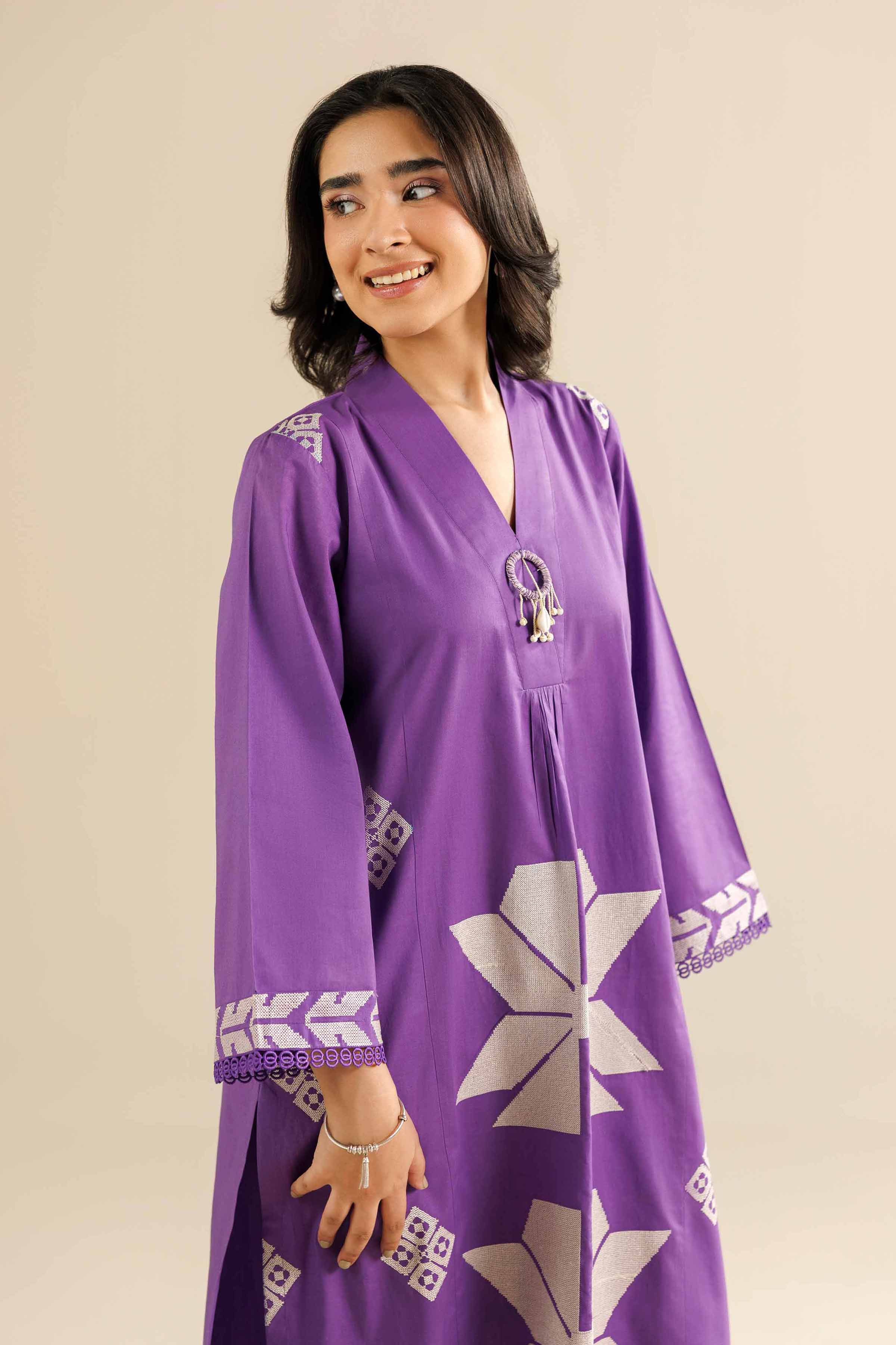 NishatUK - Purple Embroidered Tropical 2-piece ready to wear Dress