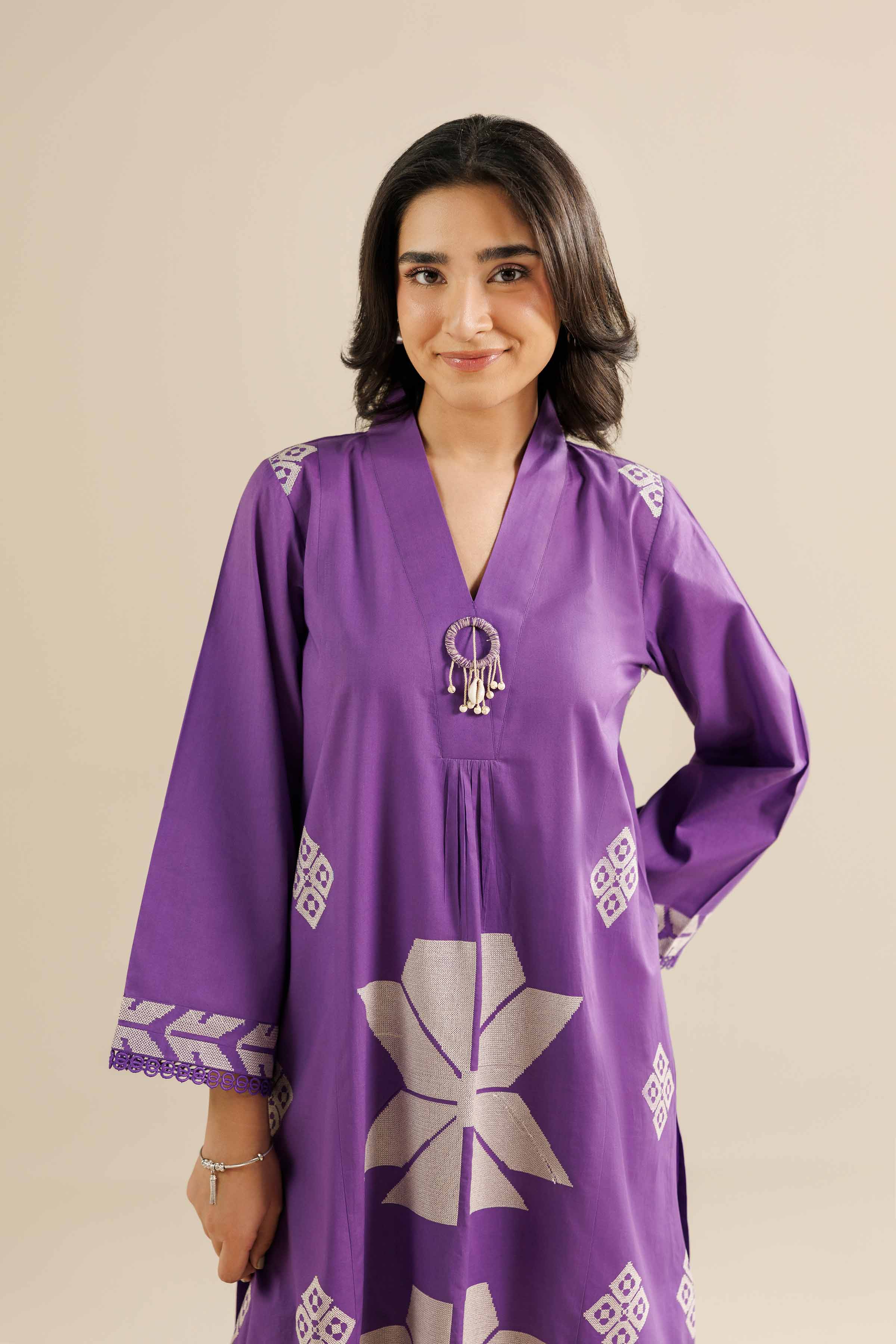 NishatUK - Purple Embroidered Tropical 2-piece ready to wear Dress