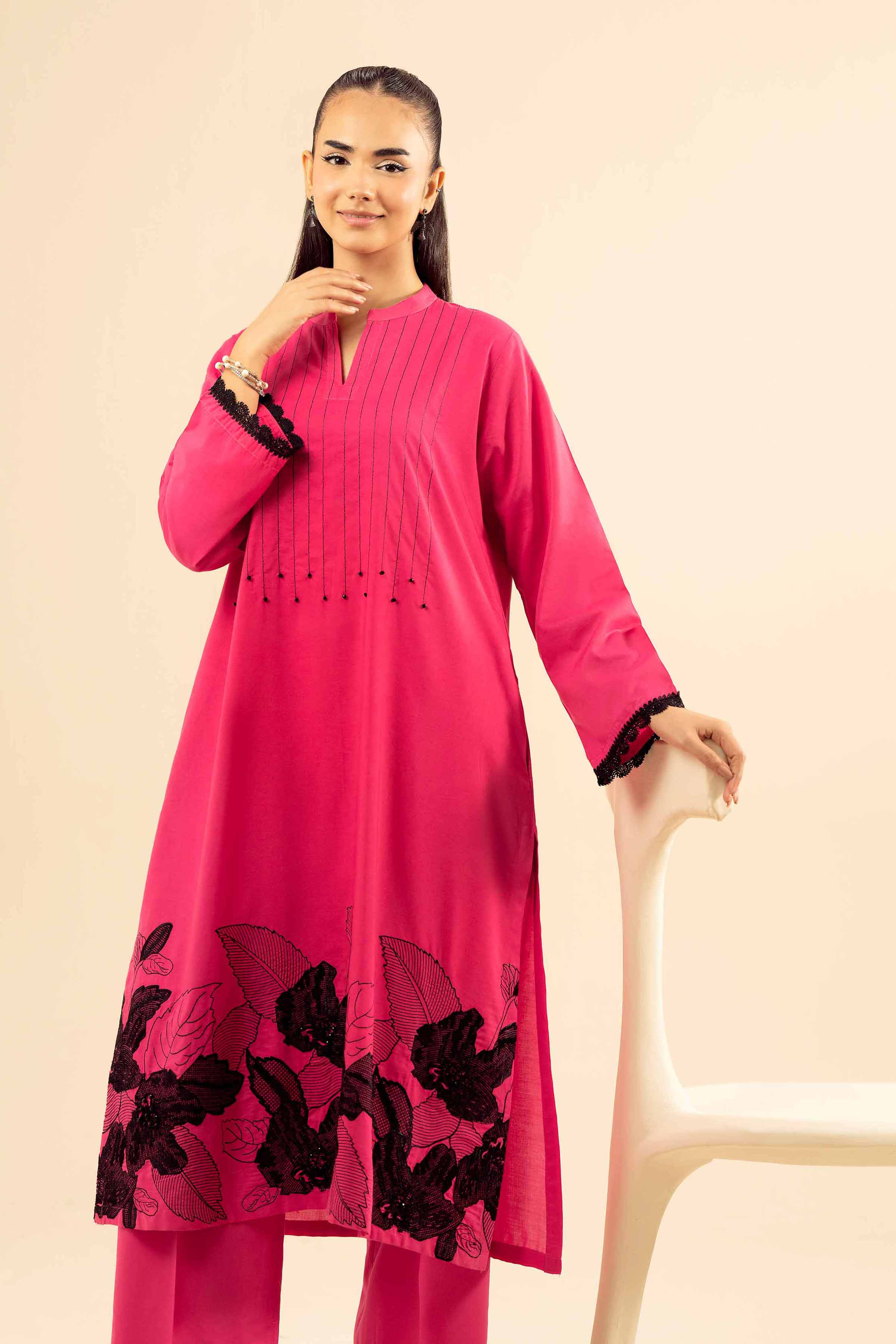 NishatUK - Shocking Pink Embroidered Tropical 2-piece ready to wear Dress