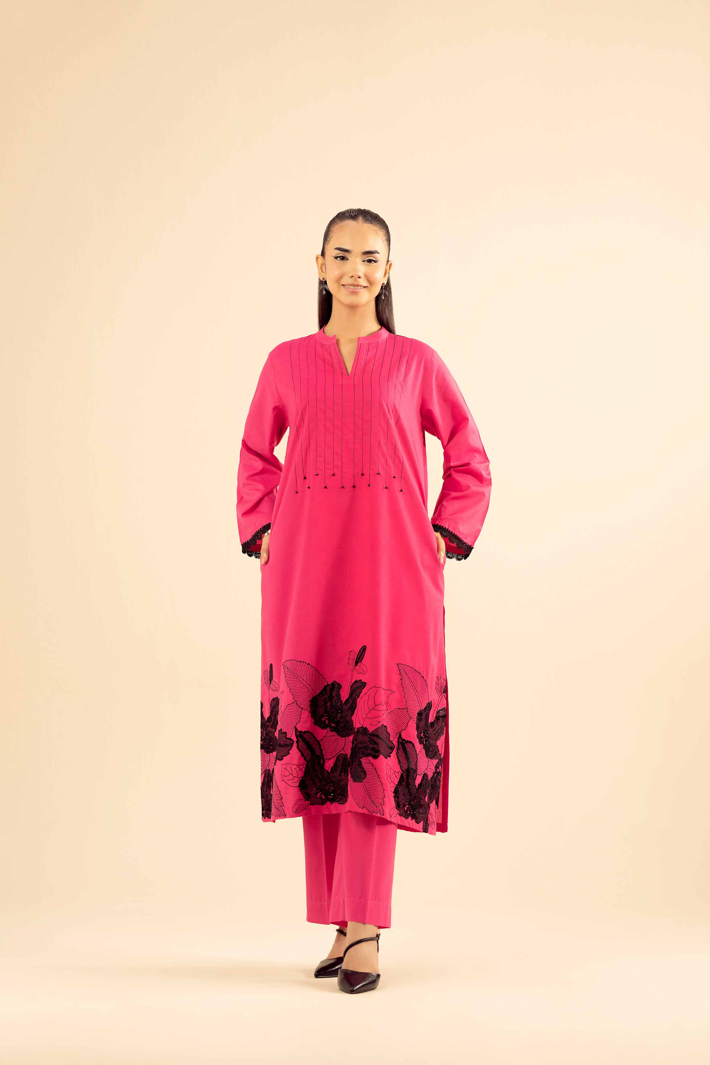 NishatUK - Shocking Pink Embroidered Tropical 2-piece ready to wear Dress