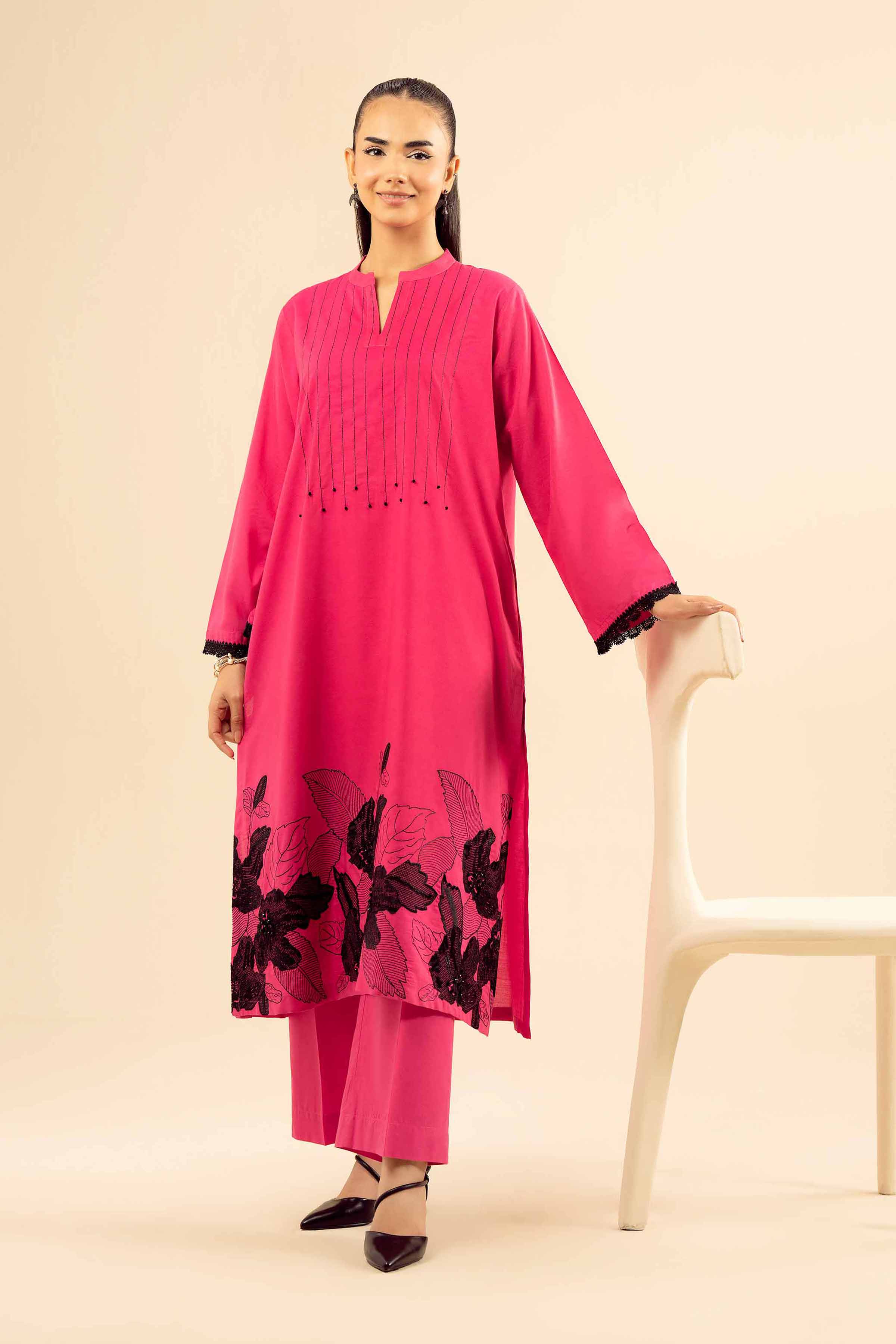 NishatUK - Shocking Pink Embroidered Tropical 2-piece ready to wear Dress