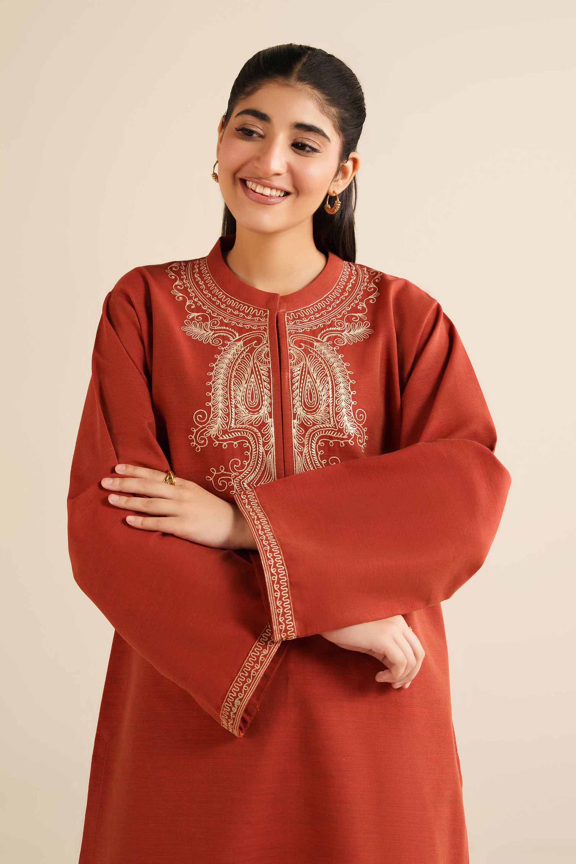 zara short embroidered dress Buy Rust Embroidered Khaddar 2-piece ready to wear Dress