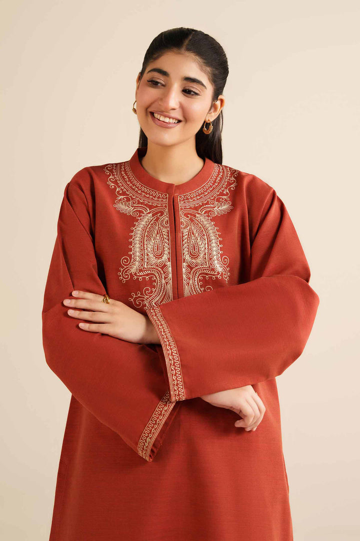 NishatUK - Rust Embroidered  Khaddar 2-piece ready to wear Dress