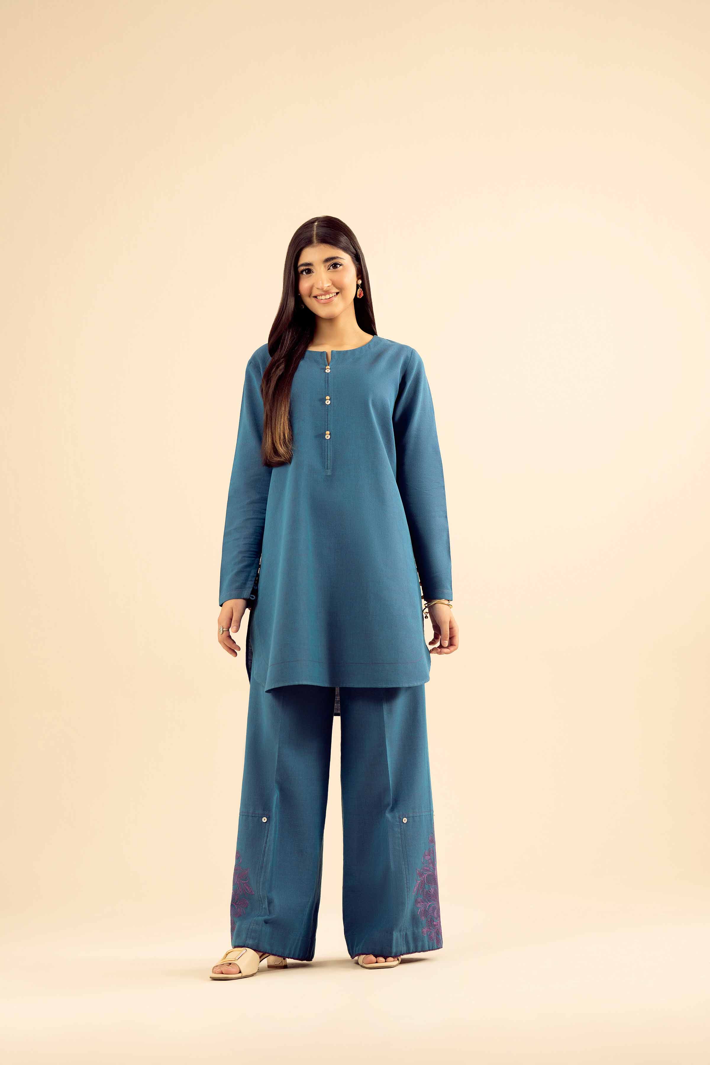 NishatUK - Blue Embroidered Tropical 2-piece ready to wear Dress