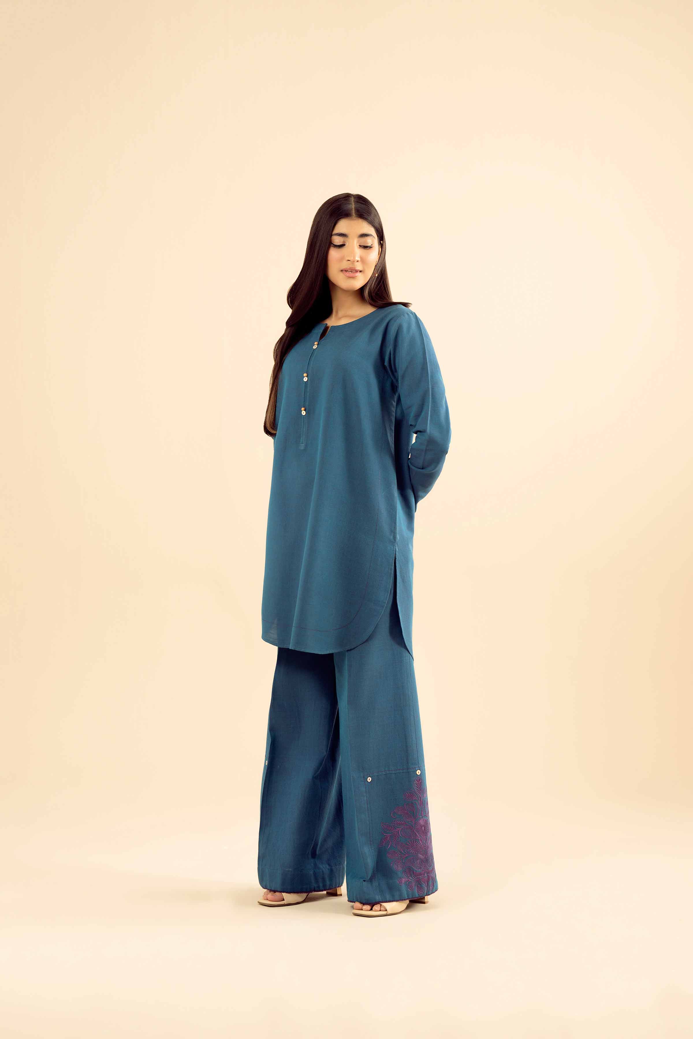 NishatUK - Blue Embroidered Tropical 2-piece ready to wear Dress