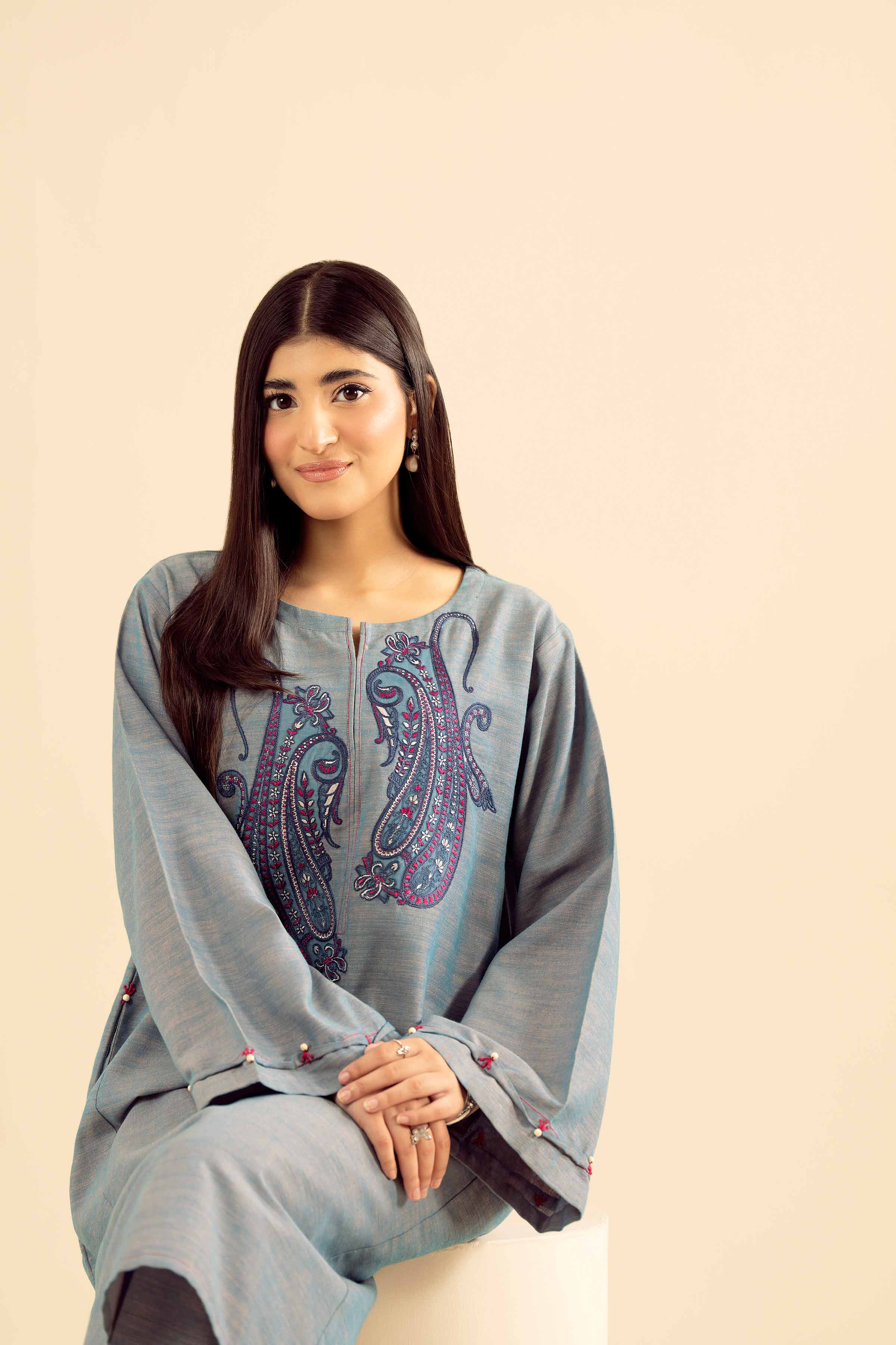 NishatUK - Blue Embroidered Khaddar 2-piece ready to wear Dress